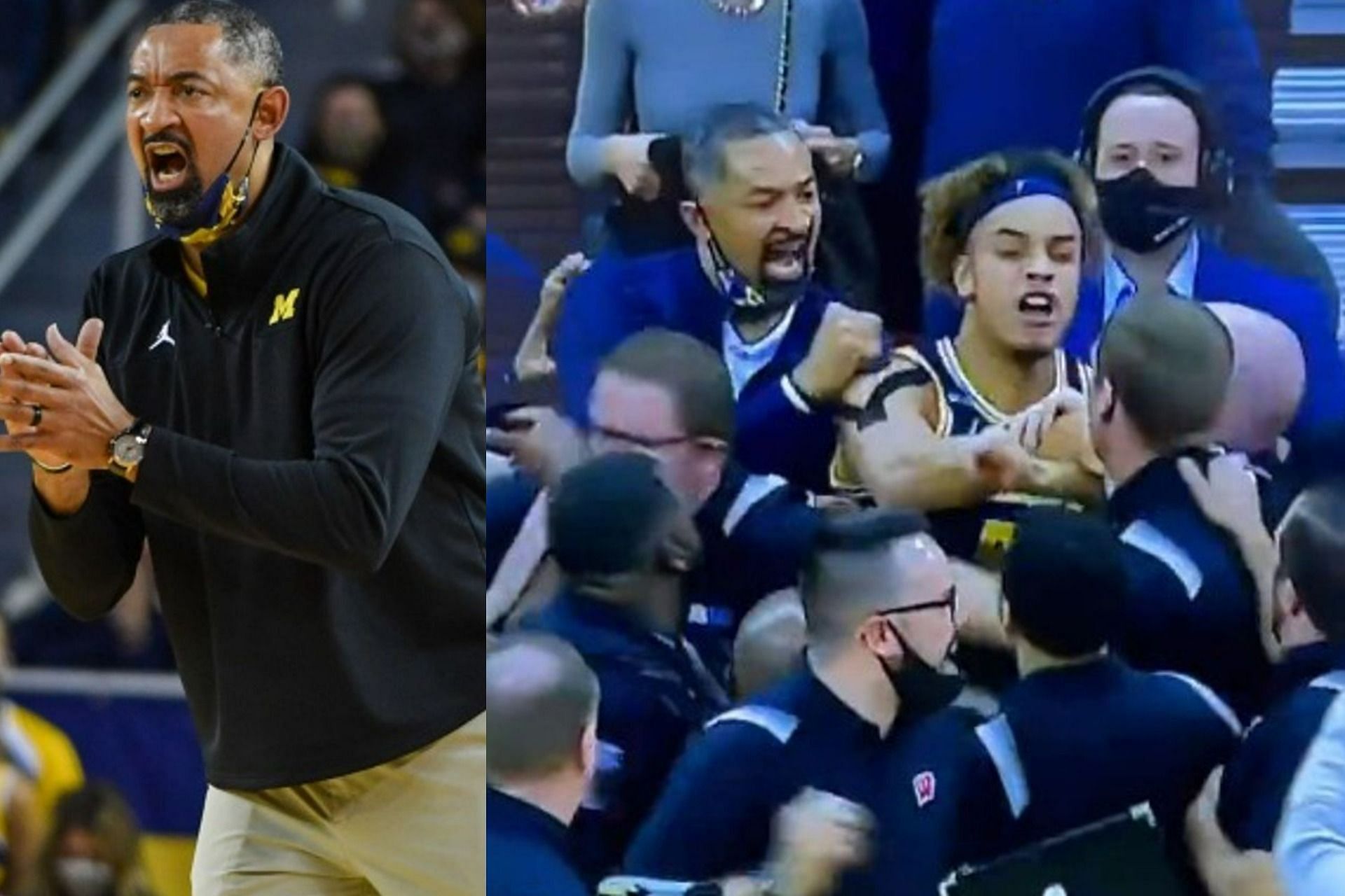 Michigan Wolverines coach Juwan Howard causes brawl post-game (Image via Getty Images &amp; MGRADS/Twitter)