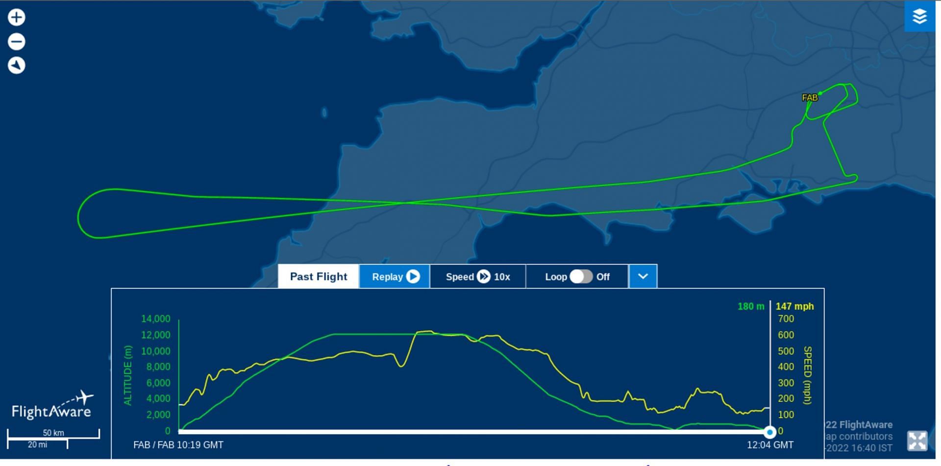Sir Elton&#039;s flight path (Image via FlightAware)