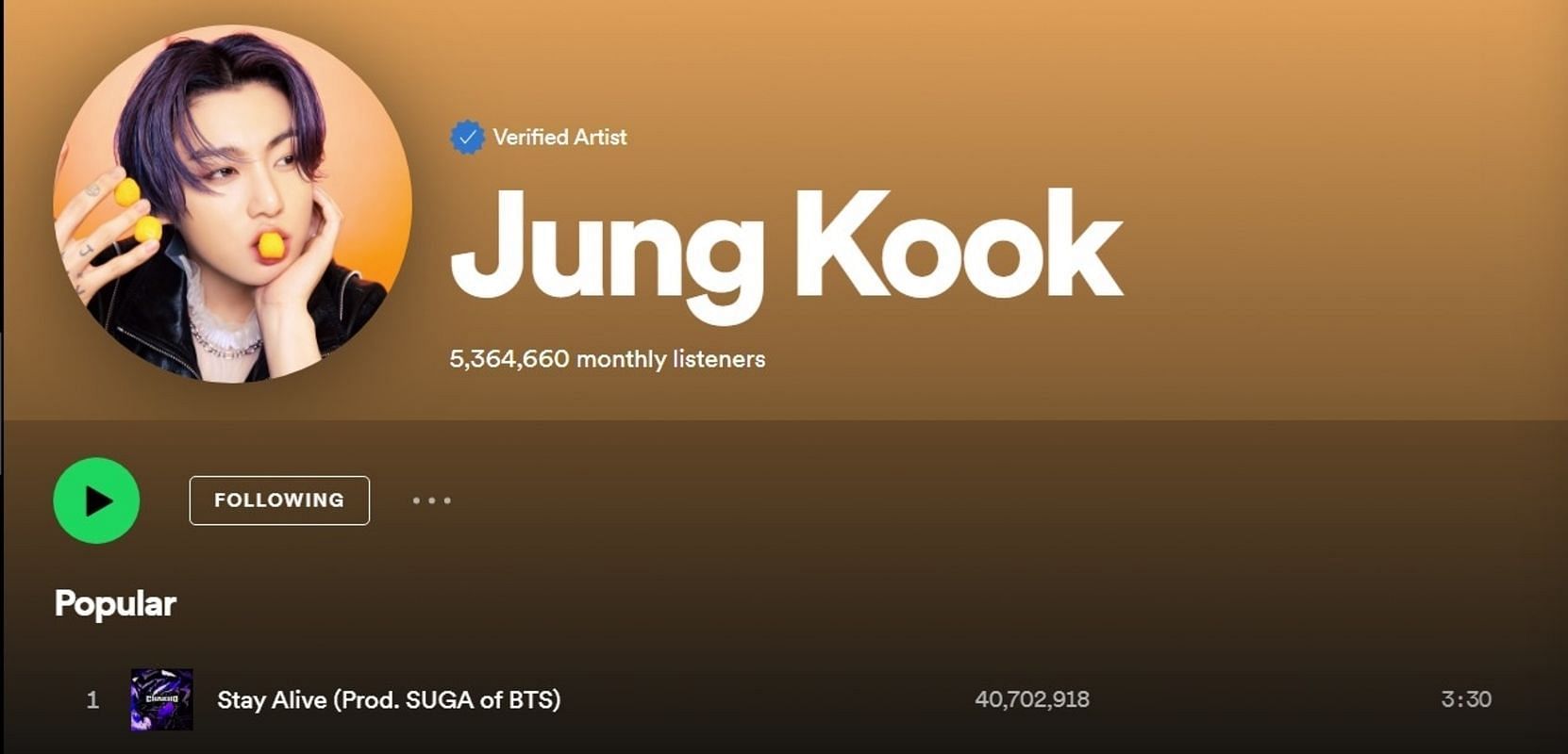 Jungkook&#039;s Spotify page (Image via Spotify)