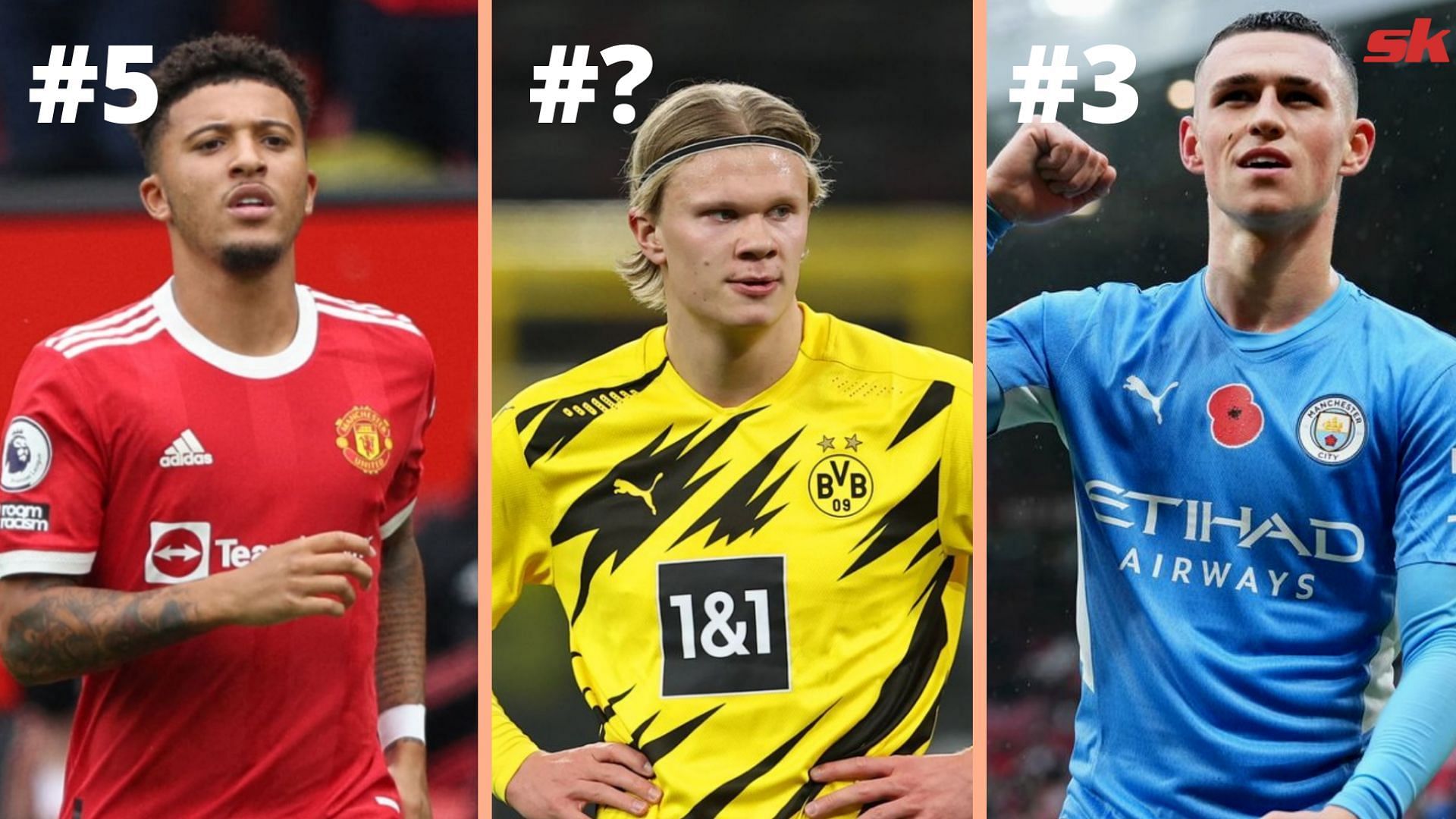 Jadon Sancho, Erling Haaland and Phil Foden all feature in the top five