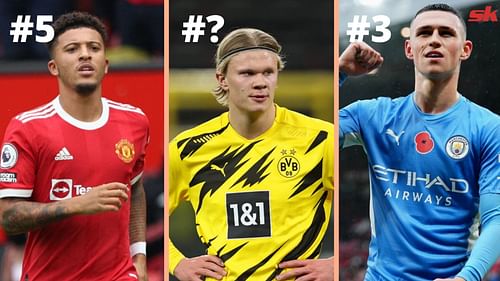 Jadon Sancho, Erling Haaland and Phil Foden all feature in the top five
