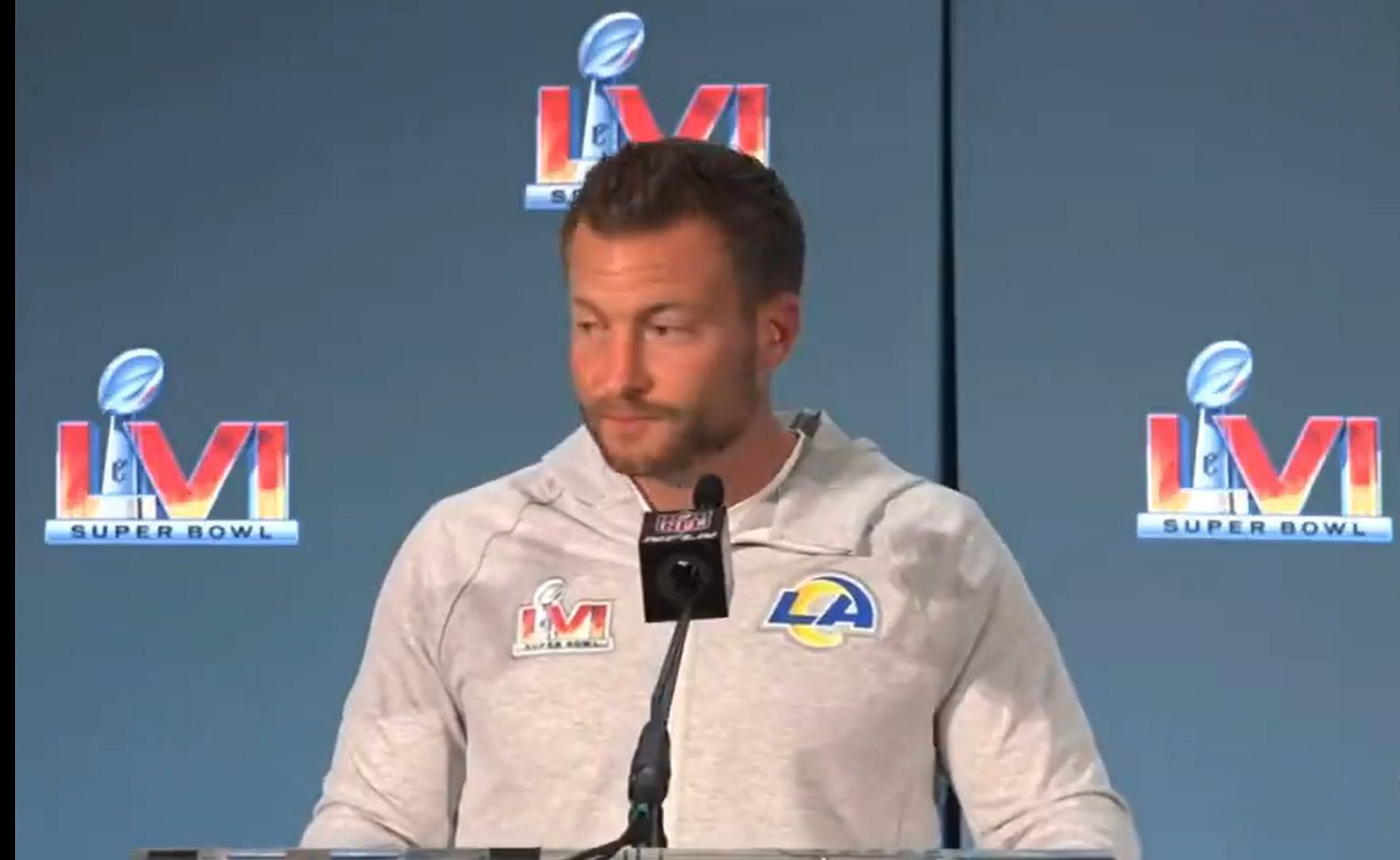 McVay talking in his press conference after the Super Bowl