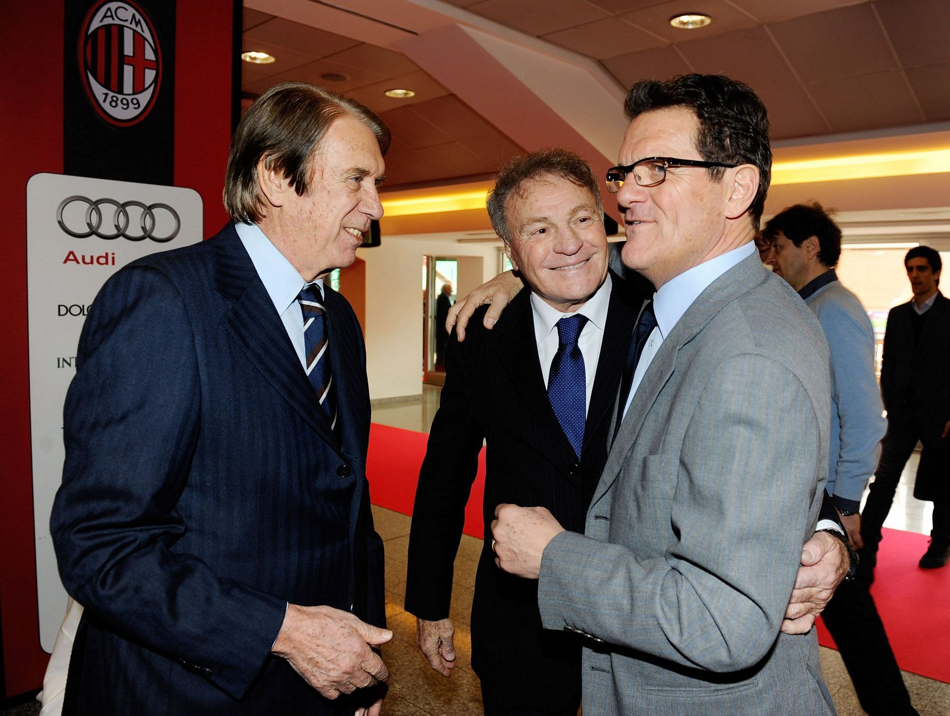 Jose Altafini (Center) alongside Cesare Maldini (L) and Faio Capello (R)