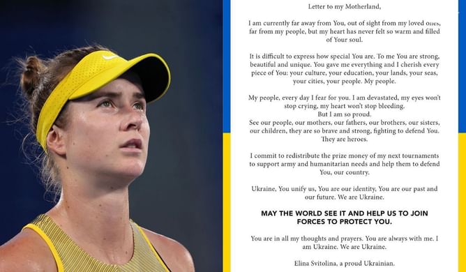 "You gave me everything and I cherish every piece of you" - Elina Svitolina pens emotional letter amid ongoing Russia-Ukraine conflict
