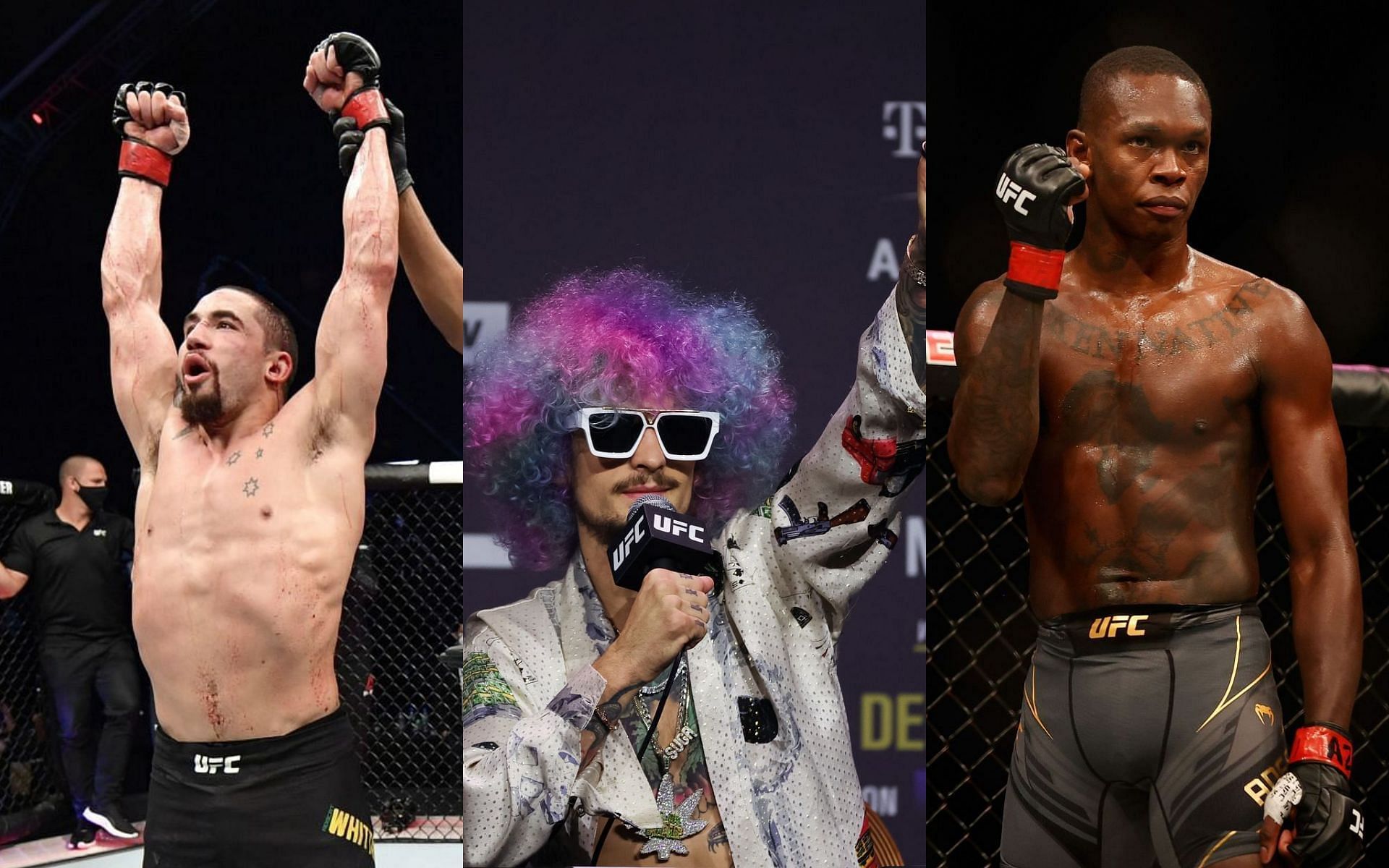 Robert Whittaker [left], Sean O&#039;Malley [center], Israel Adesanya [right]