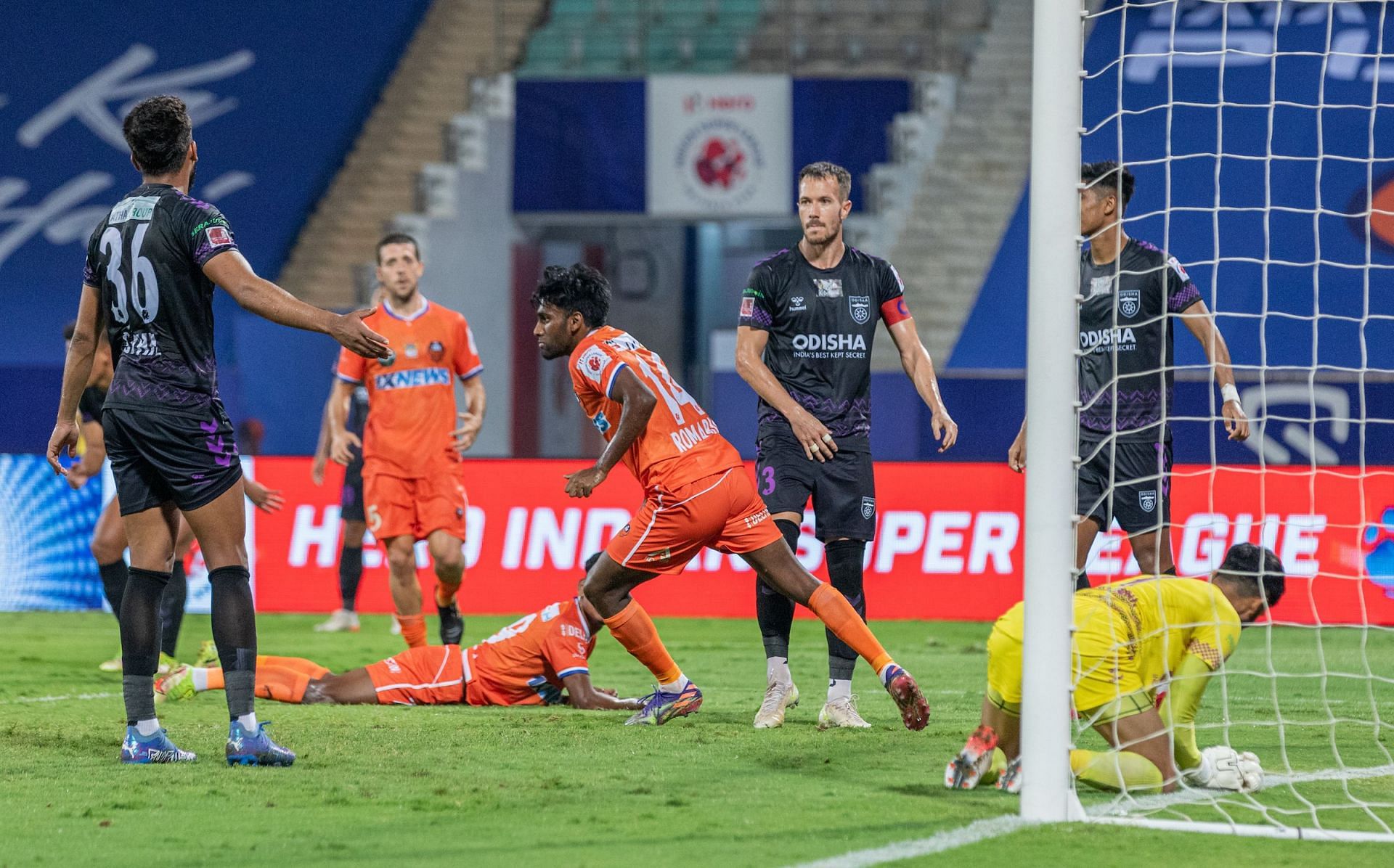 FC Goa&#039;s Alexander Jesuraj reacts after scoring against Odisha FC. [Credits: ISL]