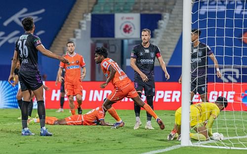 FC Goa's Alexander Jesuraj reacts after scoring against Odisha FC. [Credits: ISL]