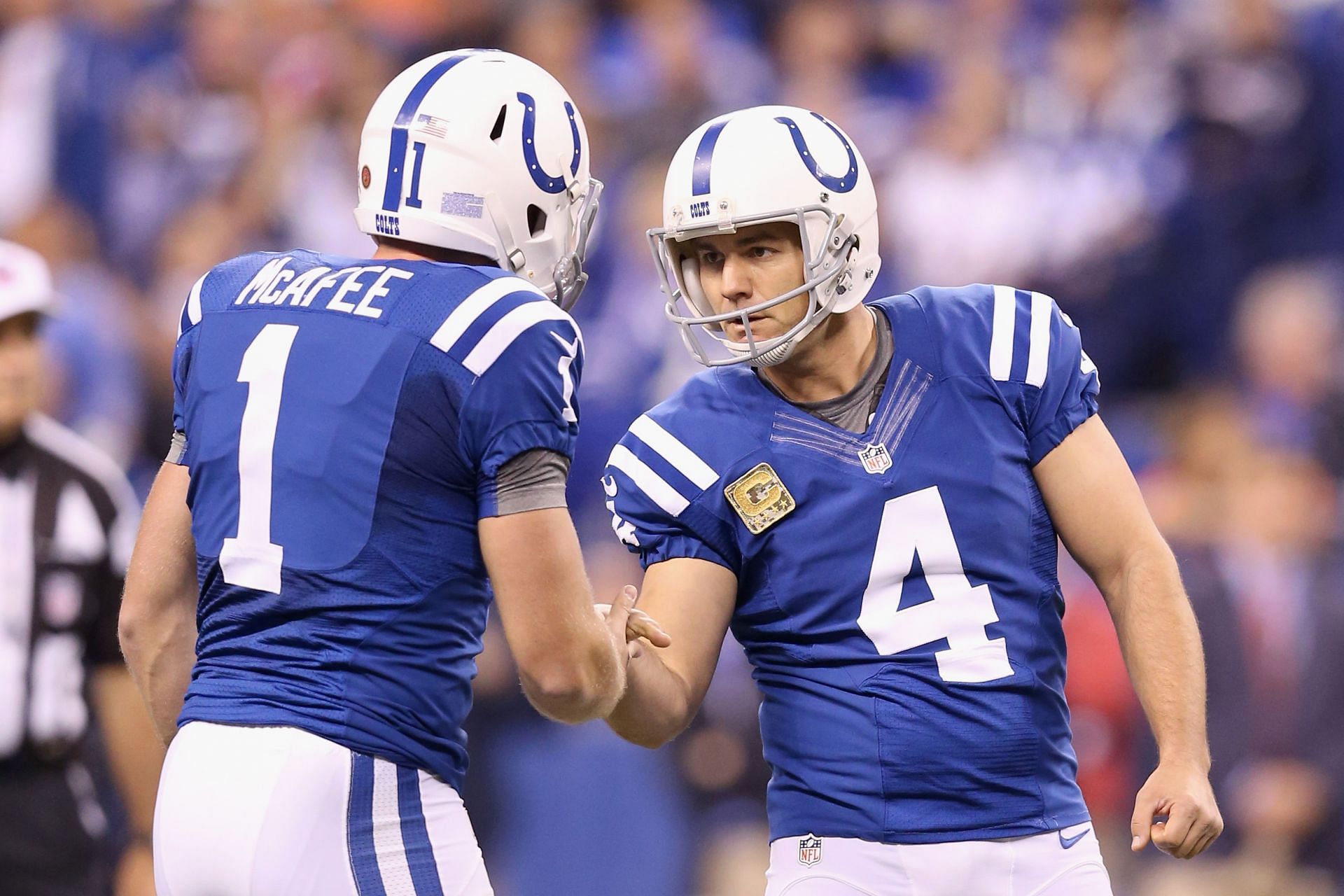 Adam Vinatieri (4) seen after one of his many successful kicks (Photo: Getty)