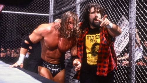 Triple H vs. Cactus Jack during their Hell in a Cell match at No Way Out 2000