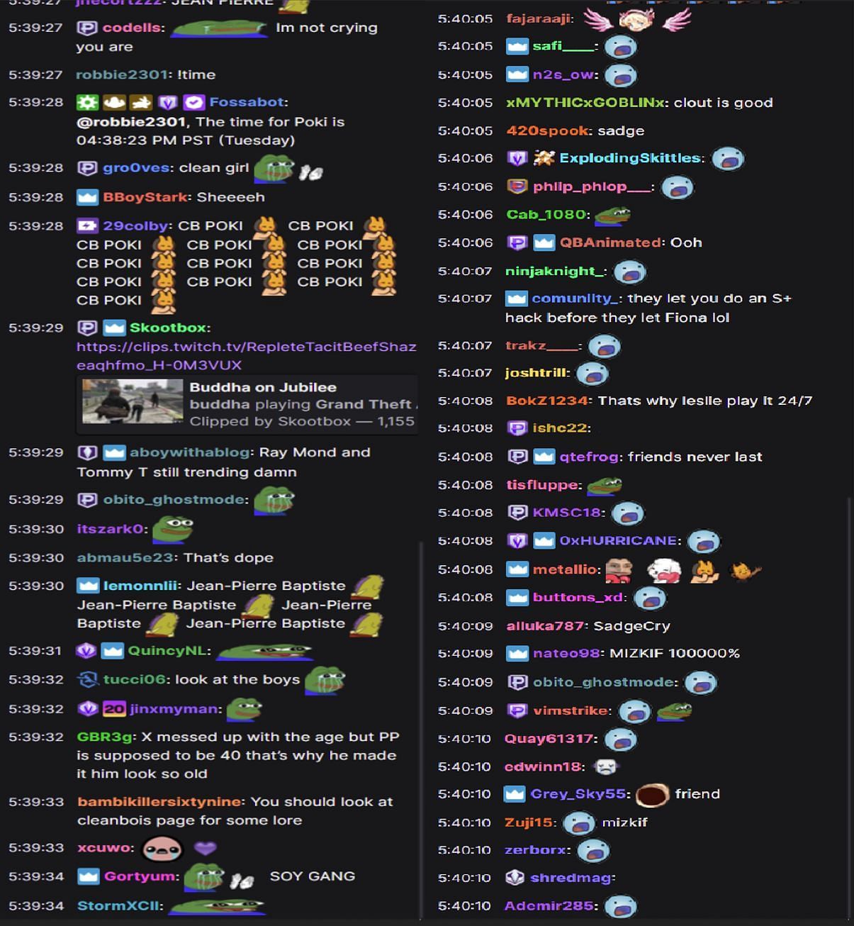 Fans in the streamer&#039;s chat reacting to her friends&#039; actions (images via Pokimanelol/Twitch chat)