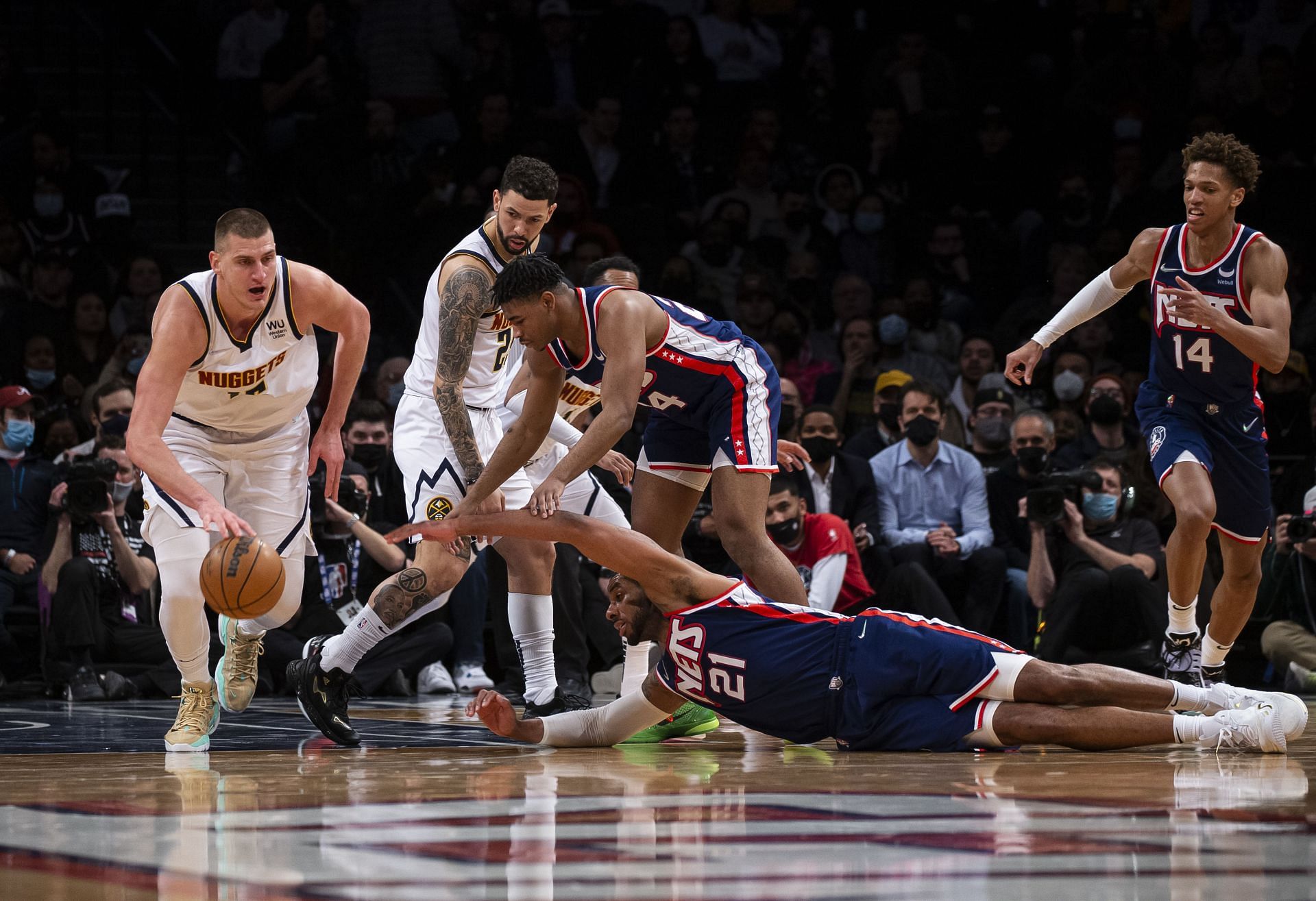 The Nuggets in action against the Brooklyn Nets.