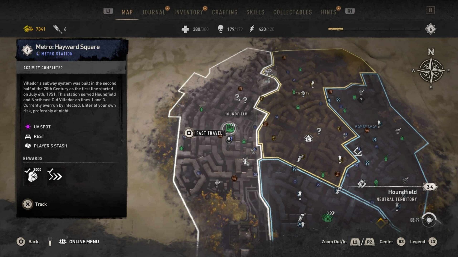 Map icons will indicate if you can fast travel to that area (Image via Techland)