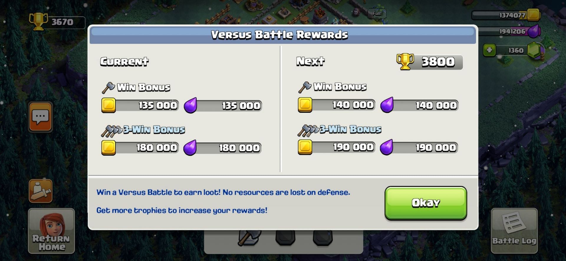 Versus Battle rewards in Clash of Clans (Image via Sportskeeda)