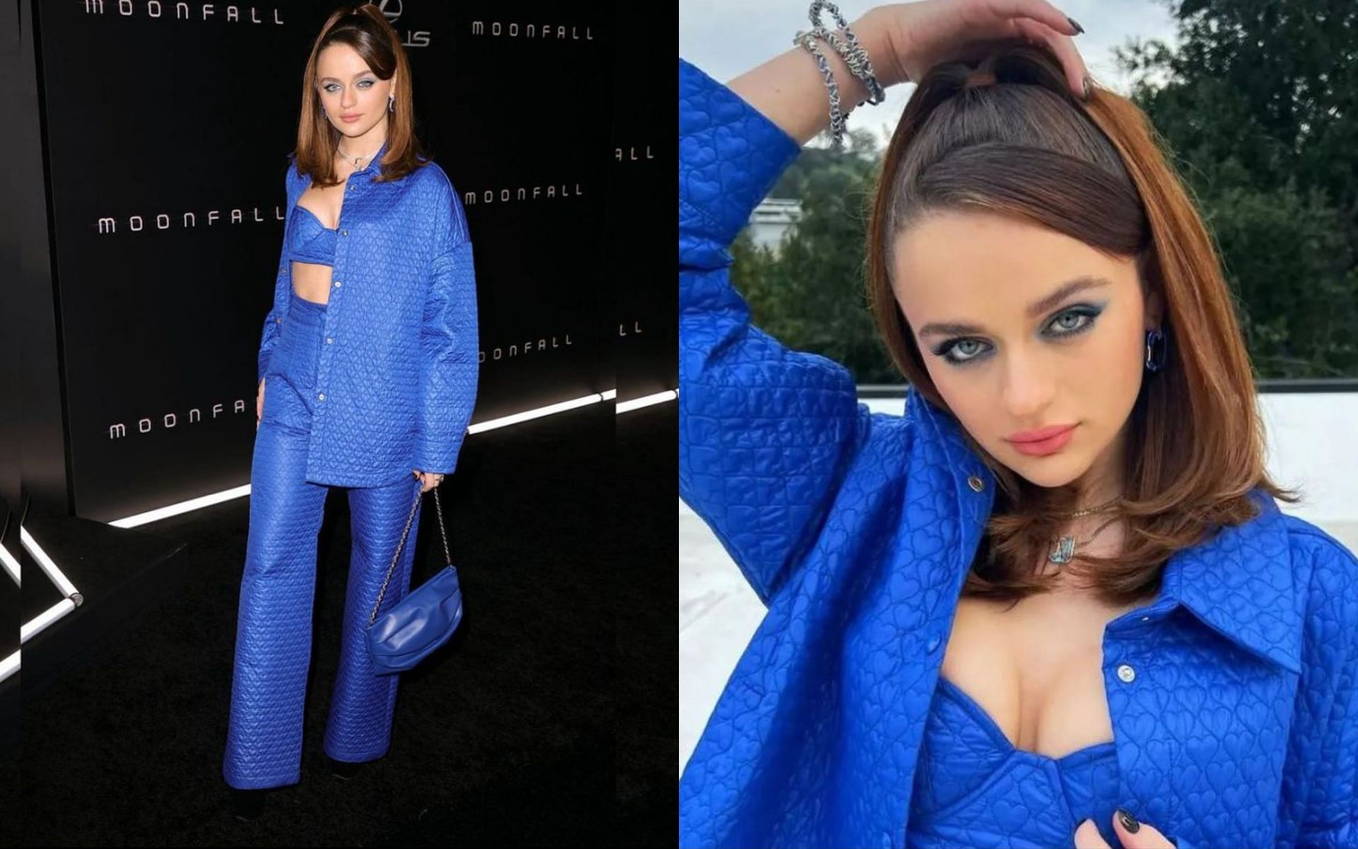 Joey King sizzled in blue at Moonfall&#039;s premiere (Image via Instagram/ justjared and lovejoeyking)