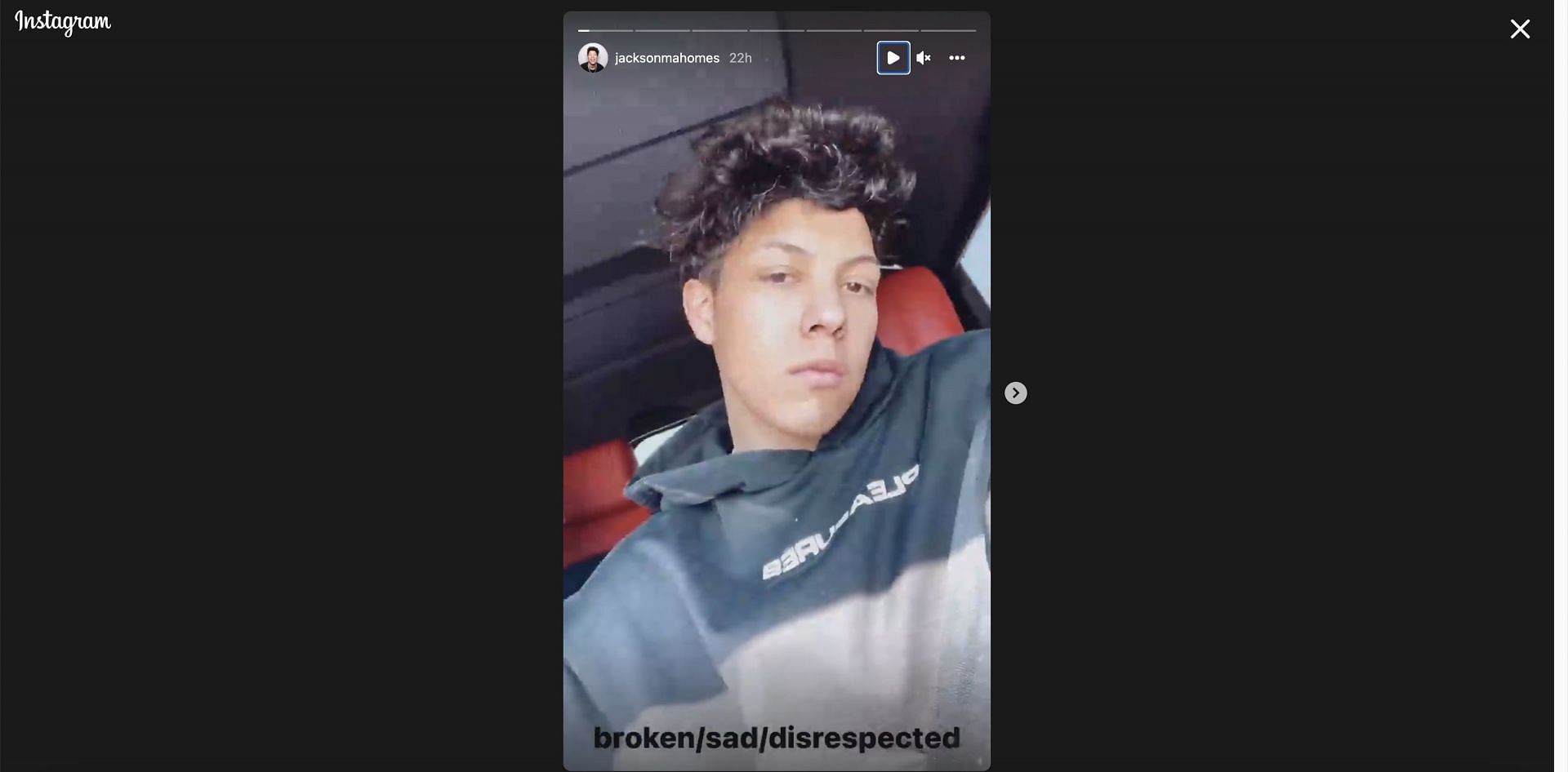 Jackson Mahomes' Instagram story from Feb. 25, 2022