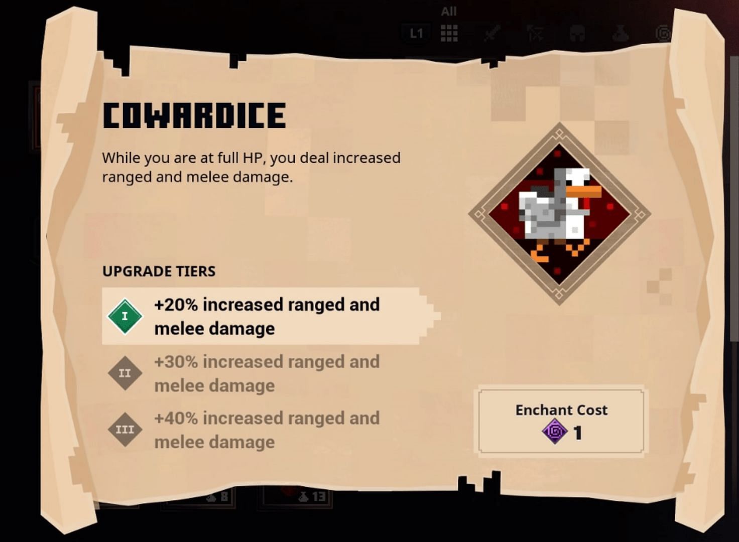 Cowardice increases player damage when their health is full (Image via Mojang)