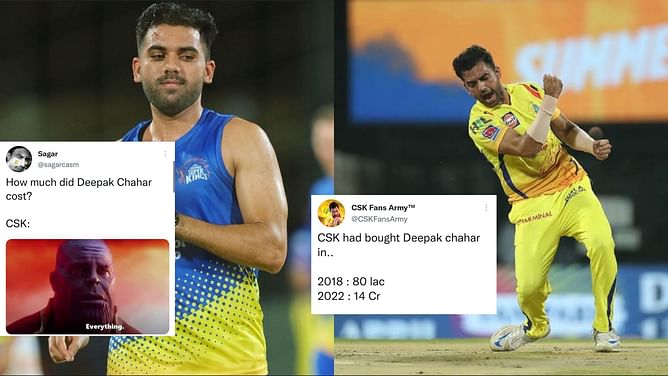 "80 lakh in 2018, 14 crore in 2022"- Twitter reacts as CSK break the bank for Deepak Chahar at IPL 2022 Auction