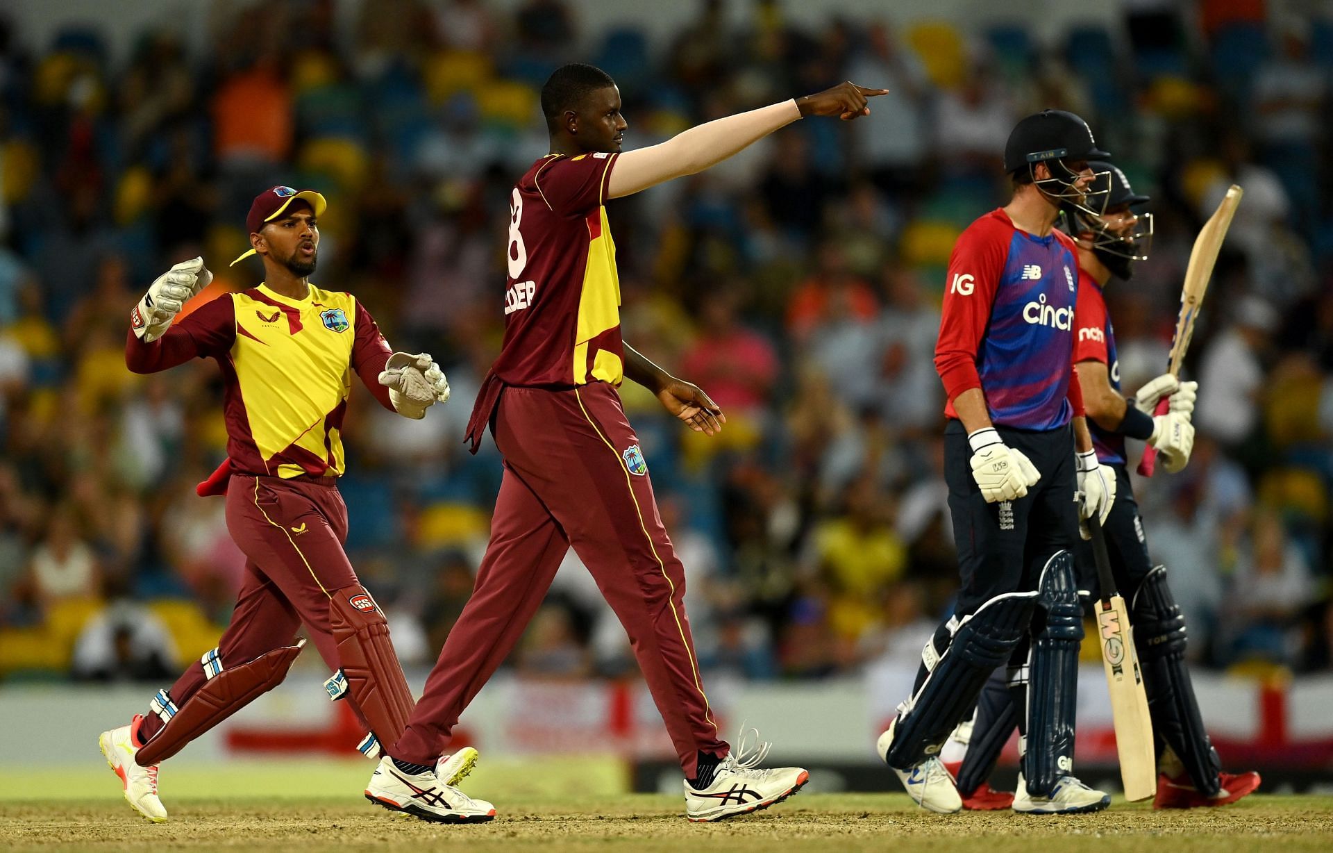 Jason Holder celebrates a wicket against England in the 5th T20I. Pic: Getty Images