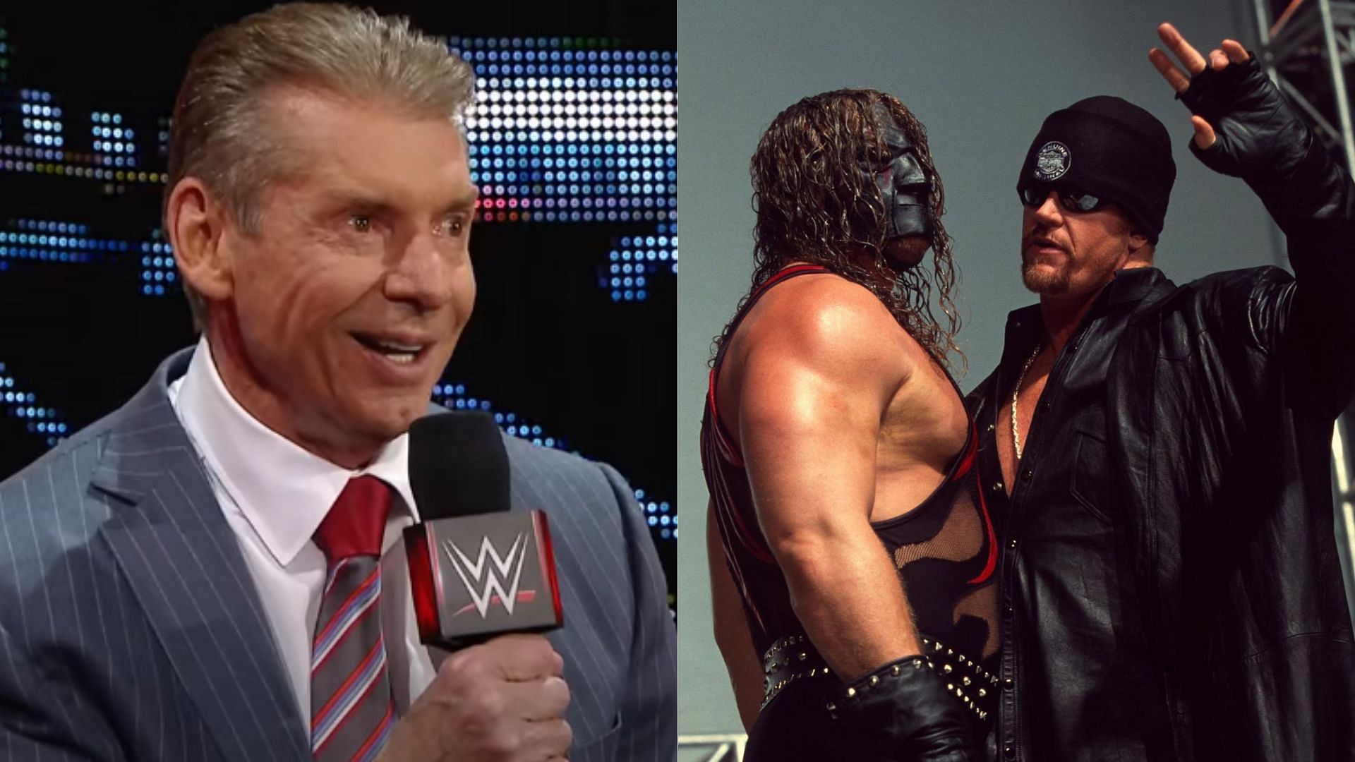 Vince McMahon (left); Kane and The Undertaker (right)