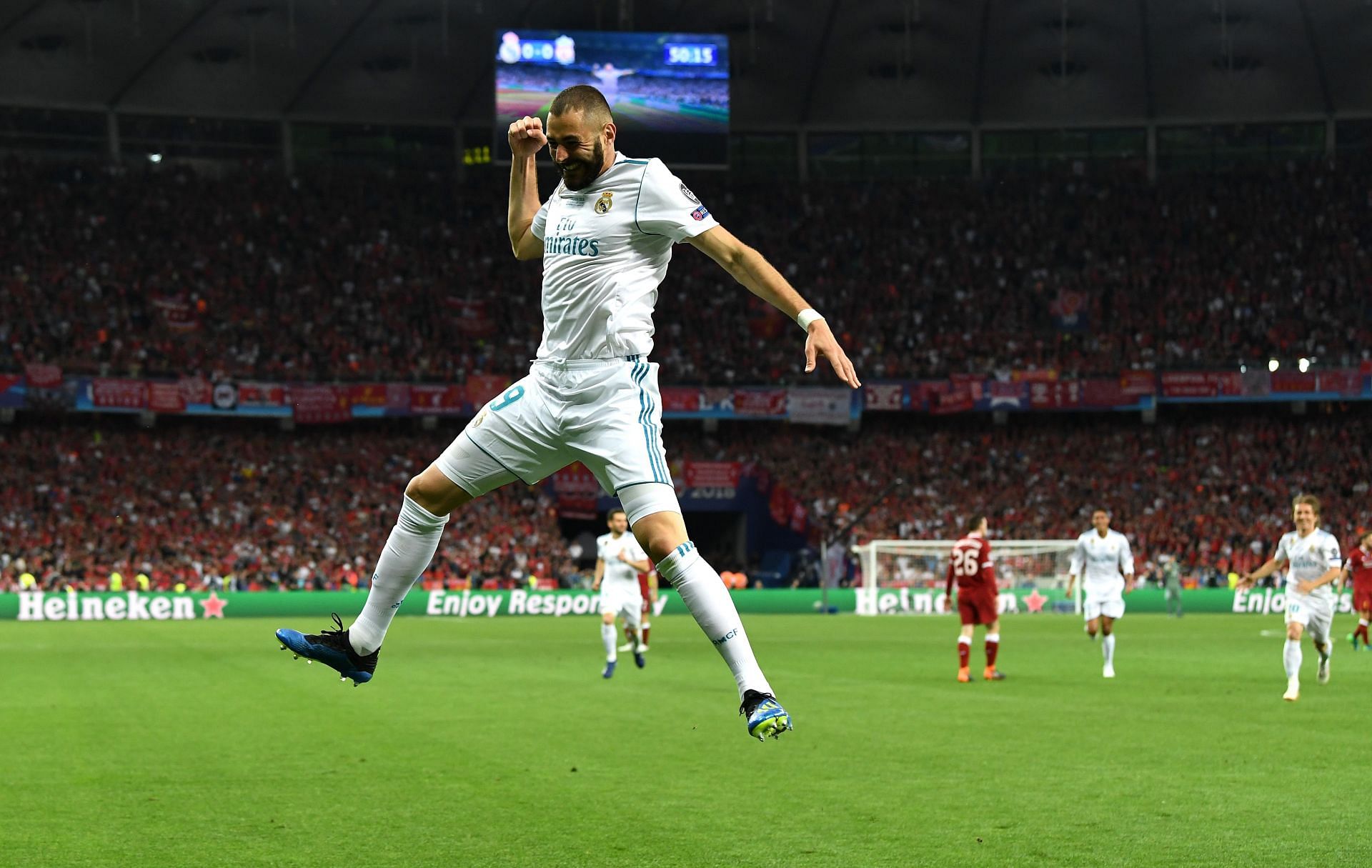 Karim Benzema celebrating a goal in the 2018 UEFA Champions League Final
