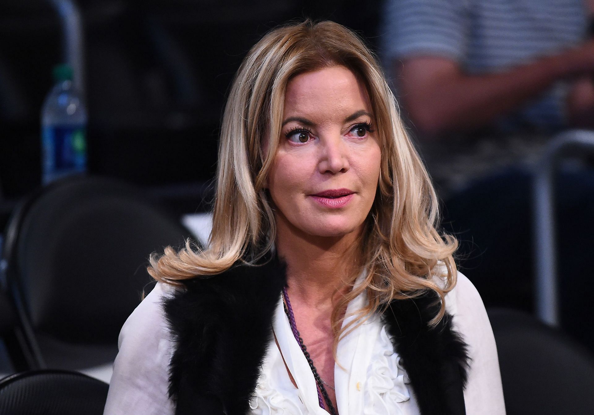 LA Lakers team owner Jeanie Buss hurriedly left