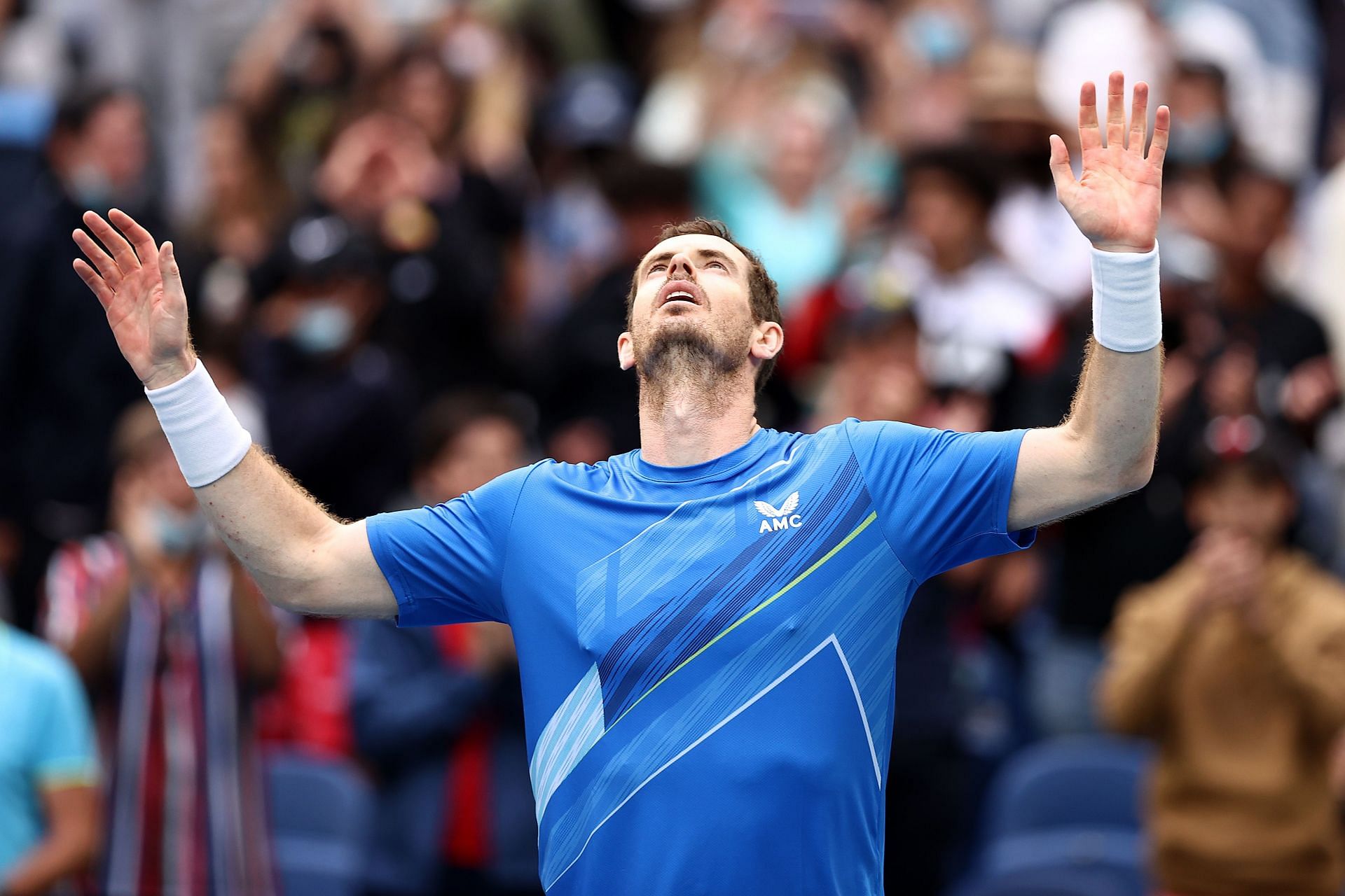 Andy Murray celebrating his victory over Nikioloz Basilashvili in the first round of Australian Open 2022