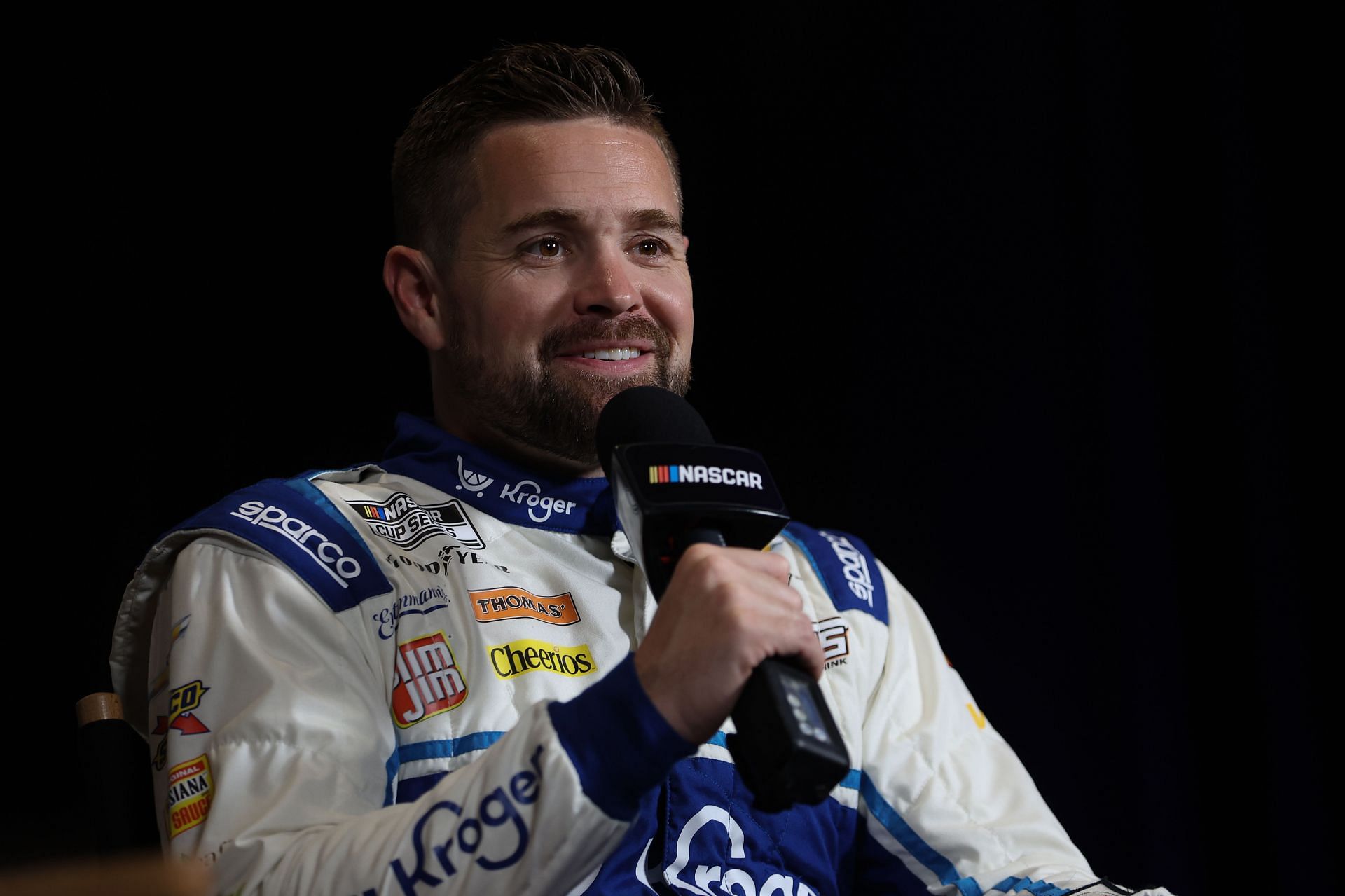 Ricky Stenhouse Jr. speaks during the Media Day for the NASCAR Cup Series 64th Annual Daytona 500 (Photo by James Gilbert/Getty Images)