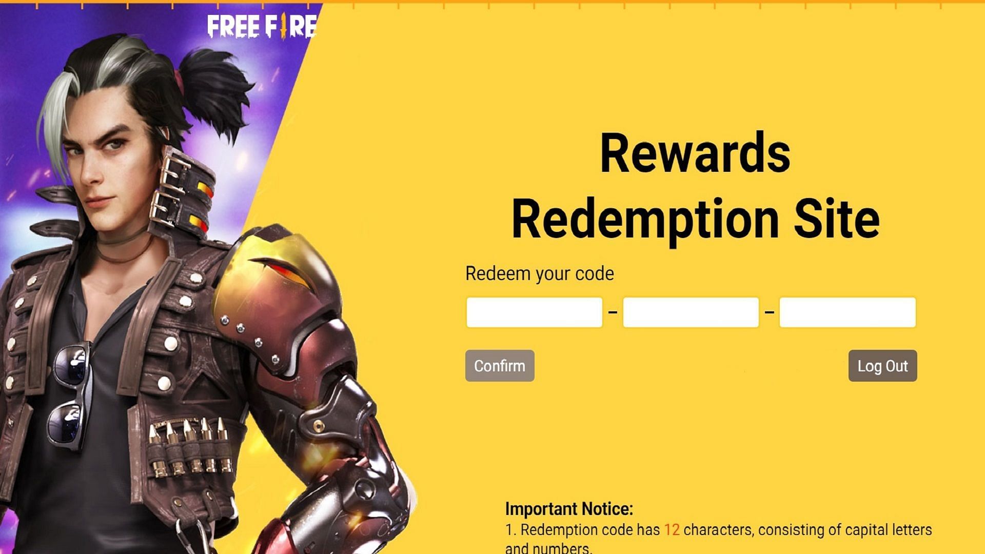 Rewards Redemption Site must be used to claim rewards of redeem codes (Image via Garena)