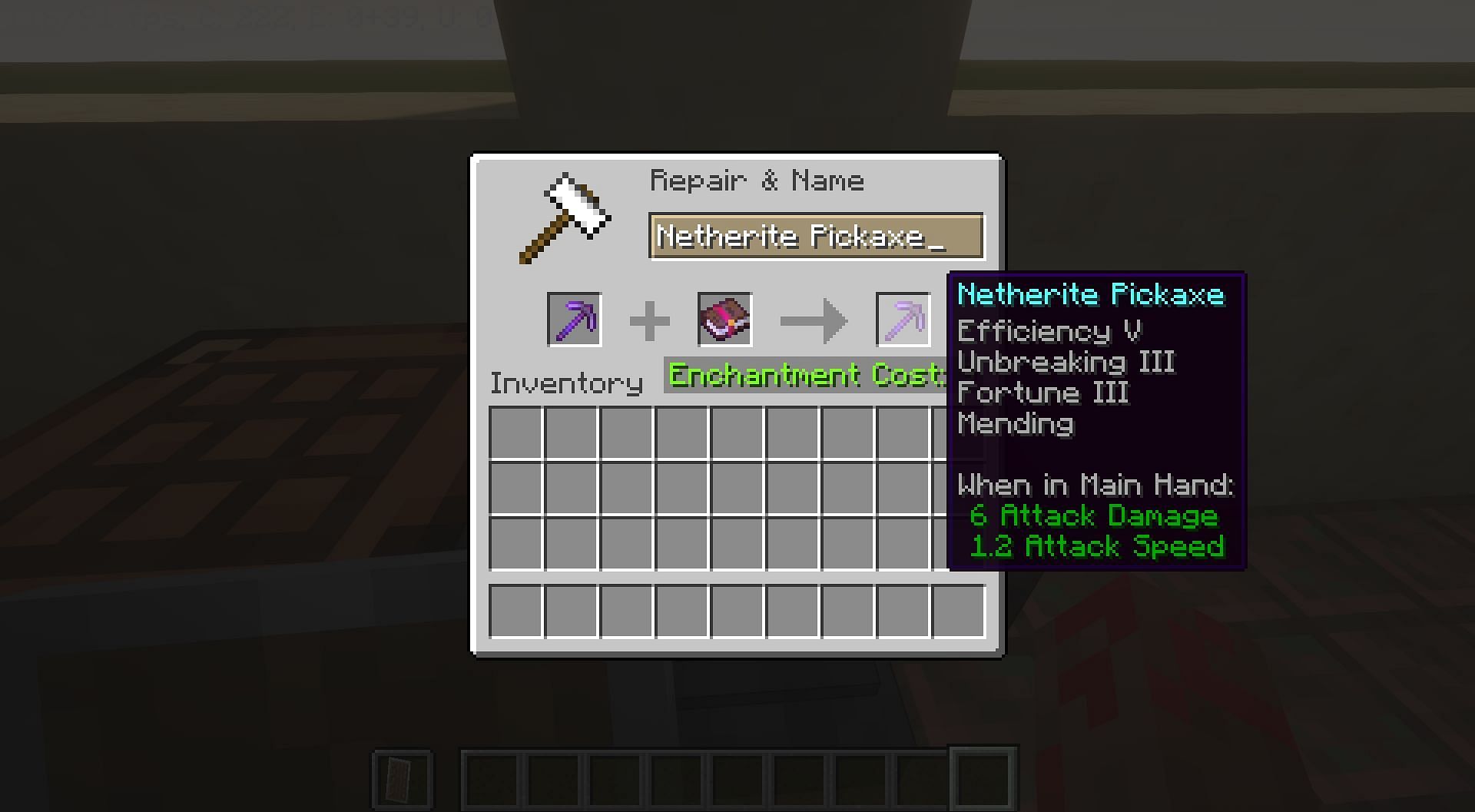 The tool with all maximum levels of enchantments (Image via Minecraft)