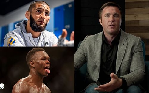 Khamzat Chimaev (top), Israel Adesanya (bottom) and Chael Sonnen (right)