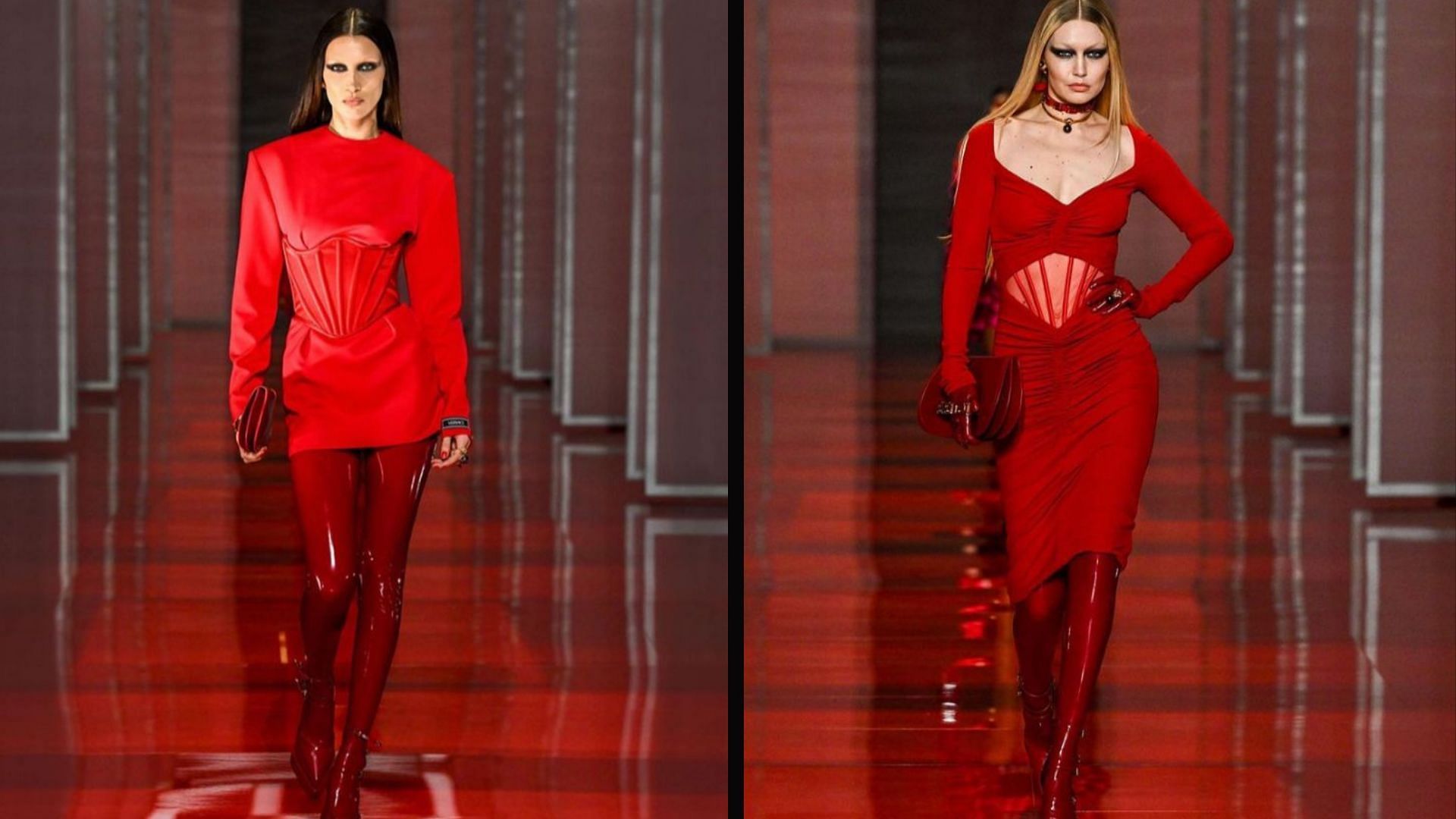 Bella Hadid and Gigi Hadid walked Versace&#039;s Fall Winter 2022 runway during Milan Fashion Week (Image via versace/Instagram)