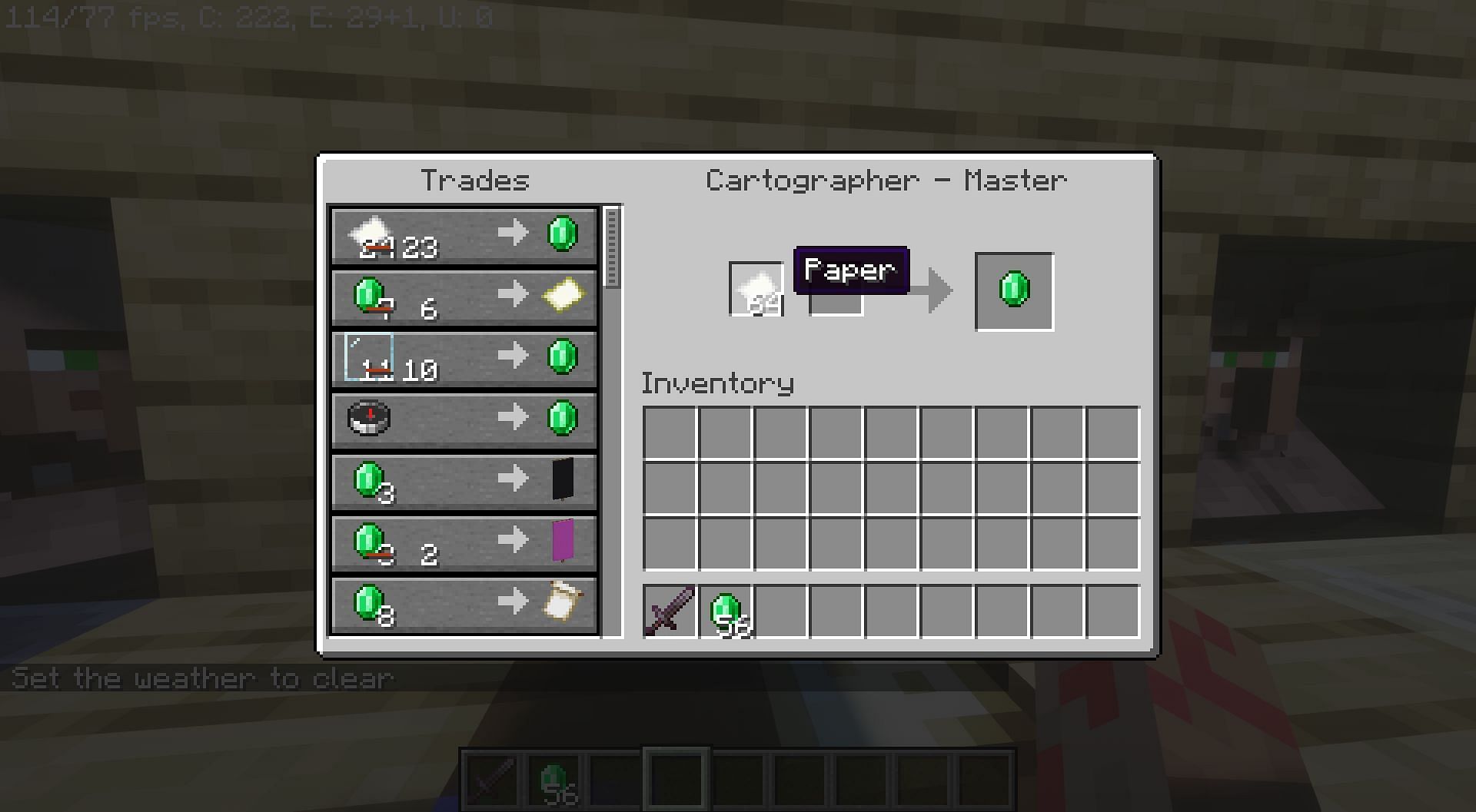 Paper being traded with cartographer (Image via Minecraft)