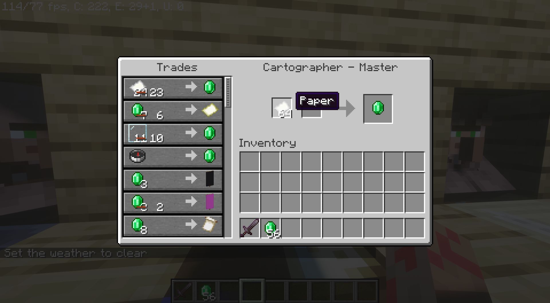 Paper being traded with cartographer (Image via Minecraft)