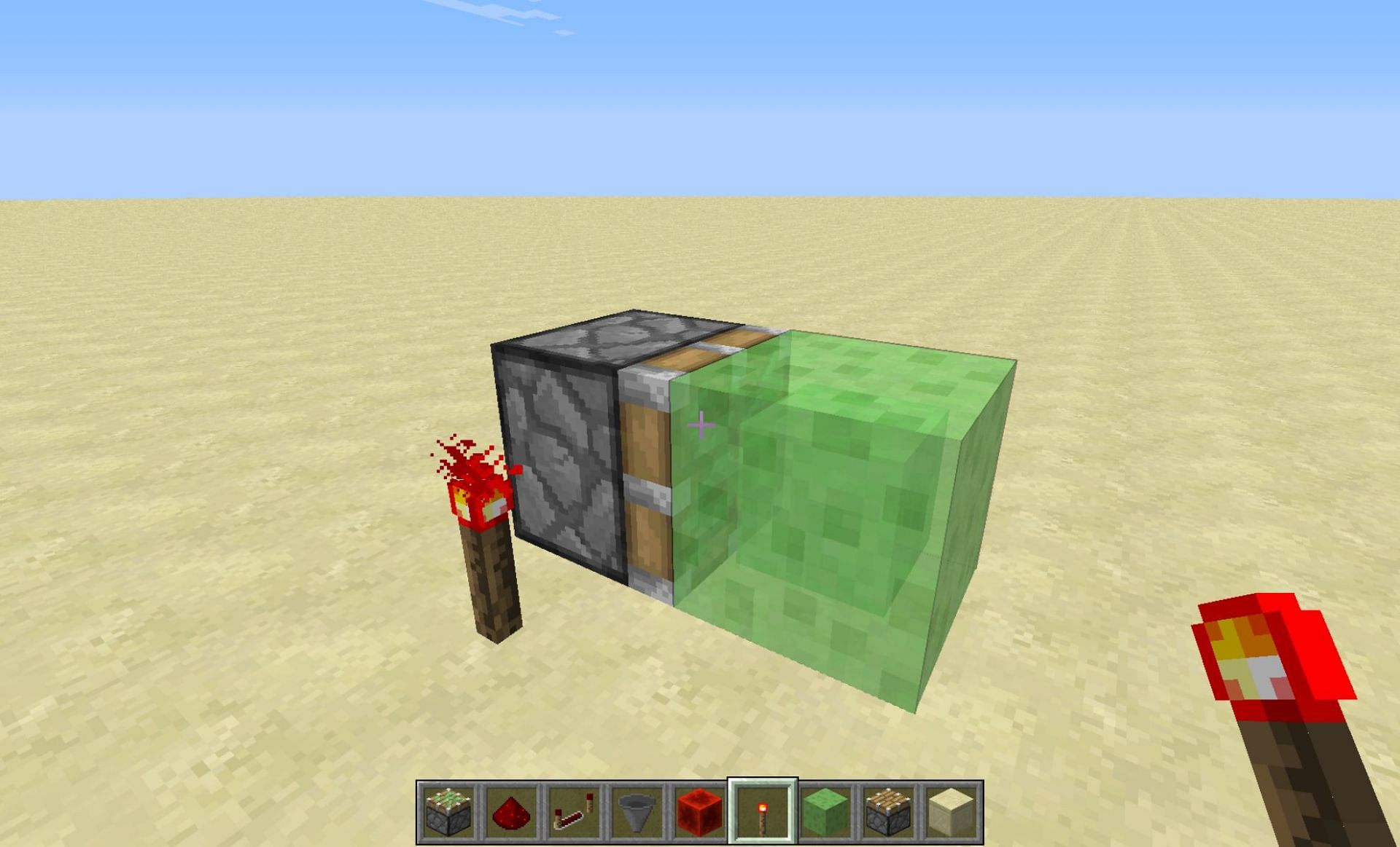 Sticky pistons and slime blocks can make an elevator (Image via Mojang)