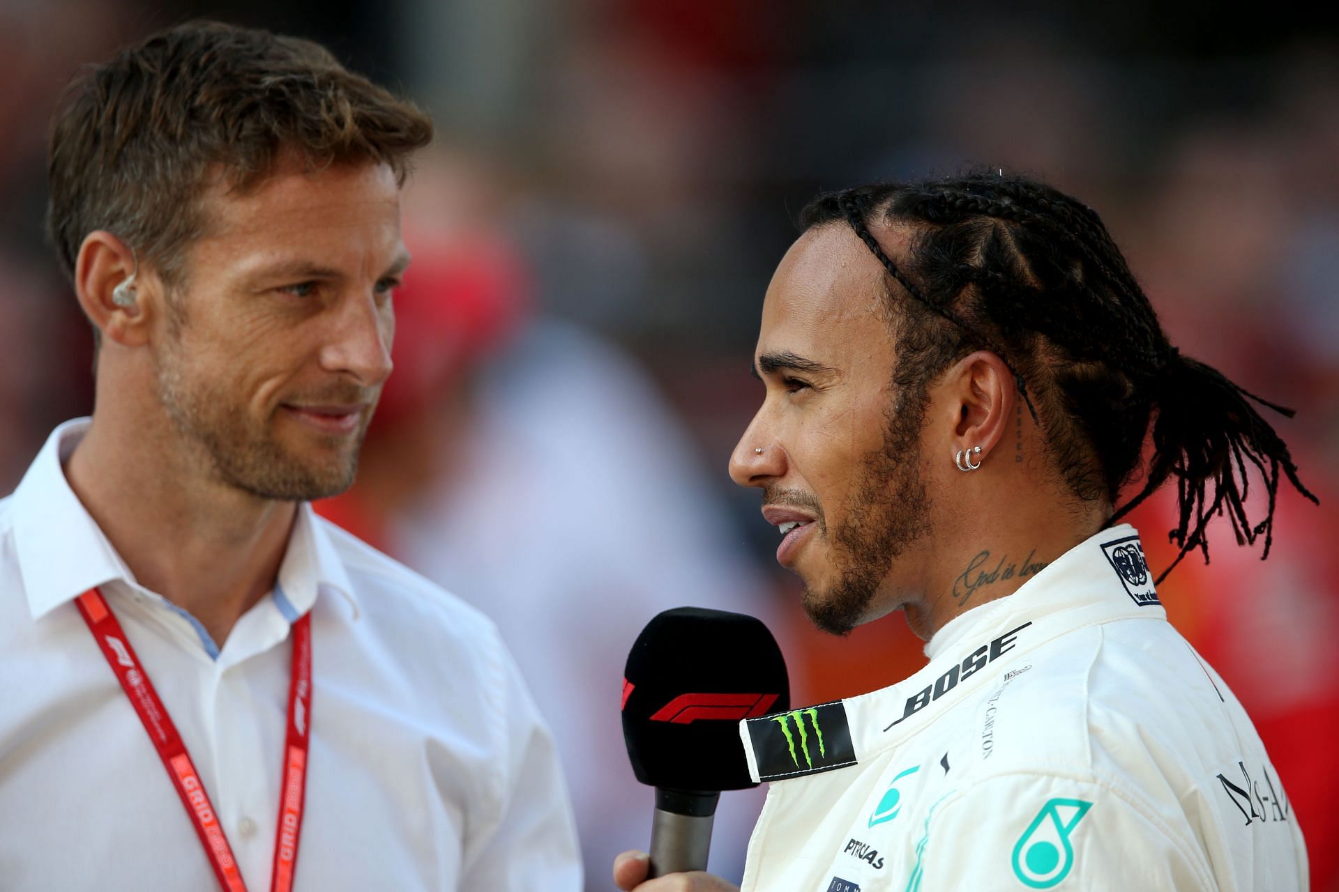 F1 Grand Prix of Russia - Jenson Button (left) interviews Lewis Hamilton