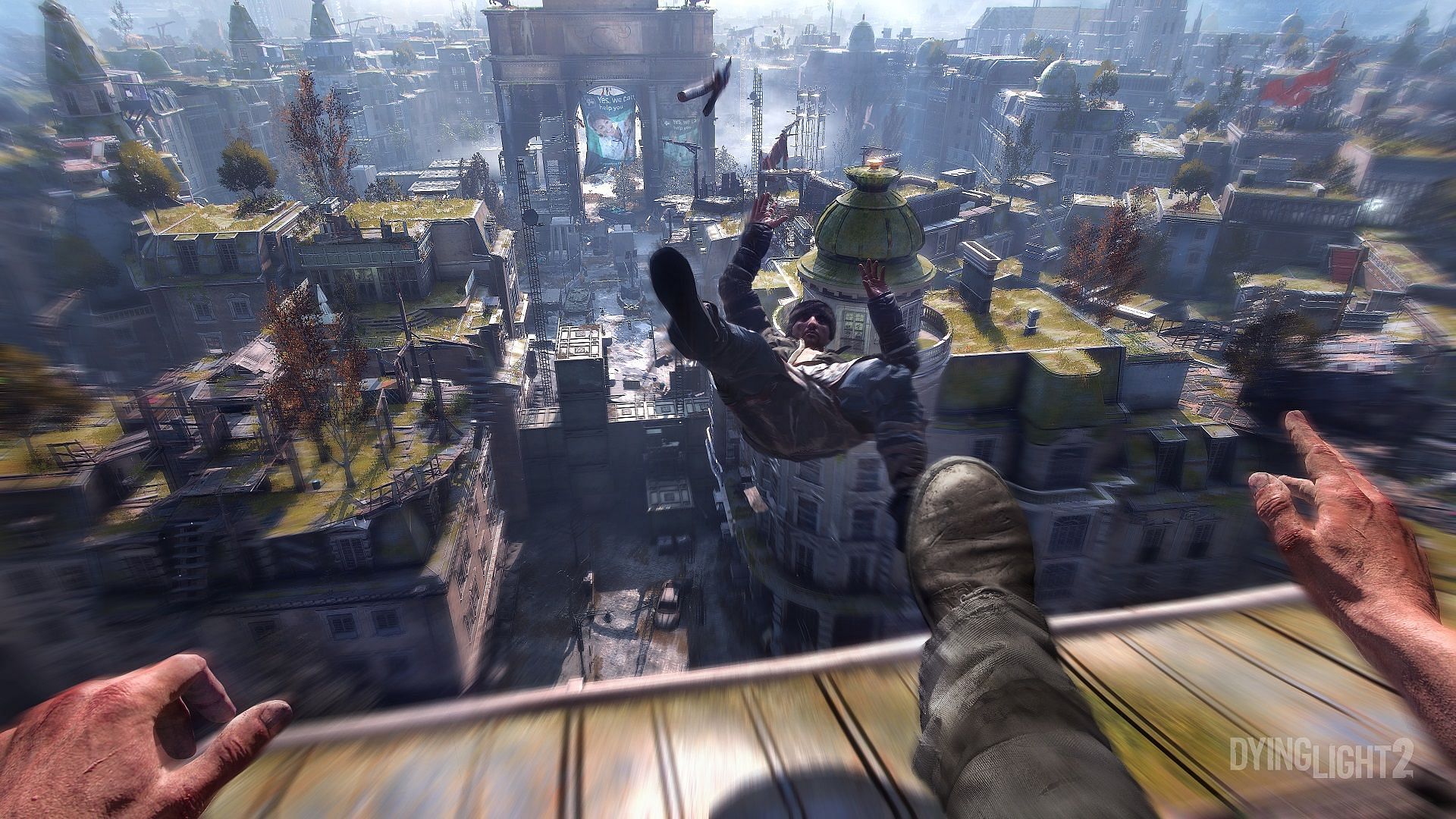 Kicking enemies off buildings is an easy win (Image via Techland)