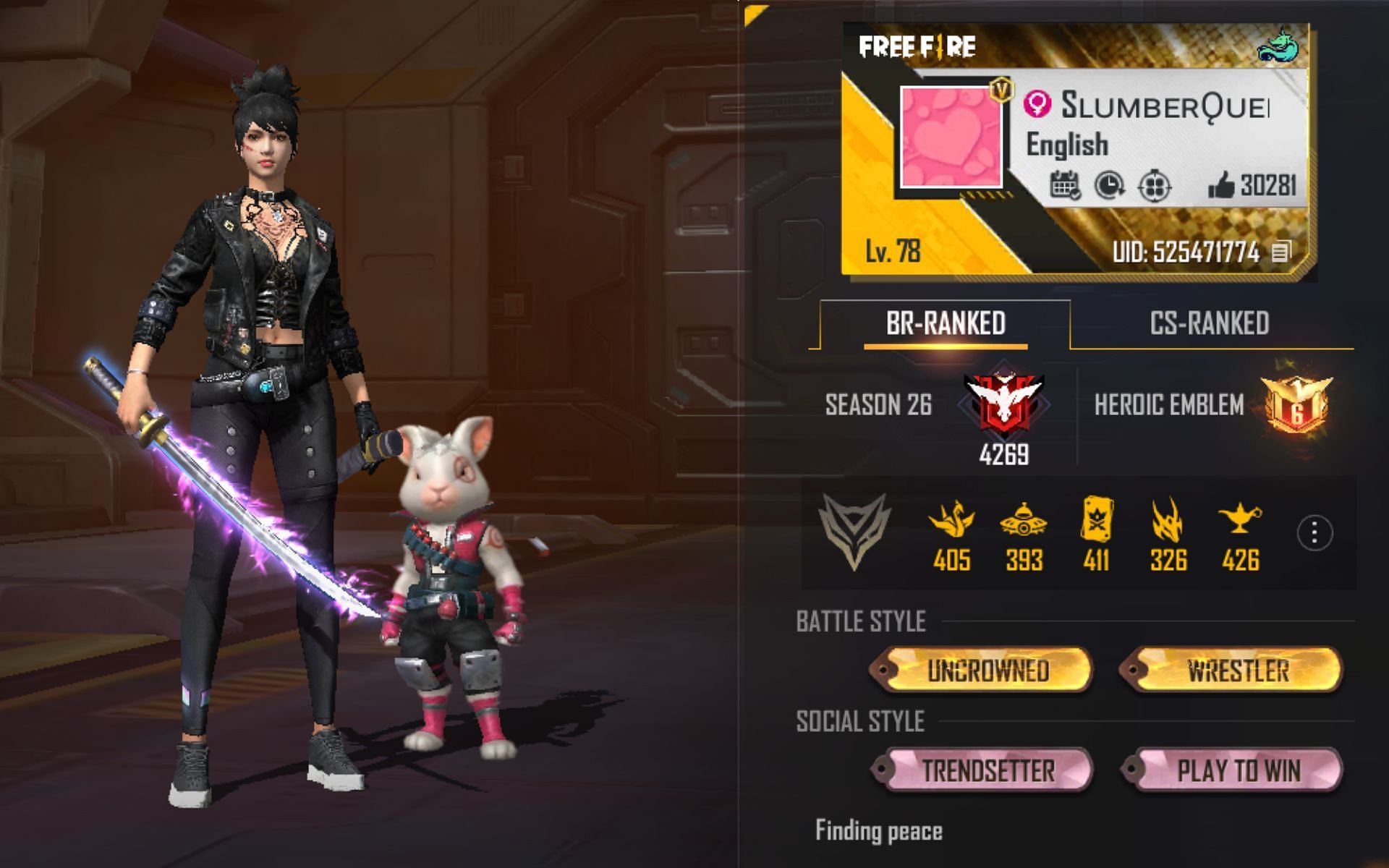 Slumber Queen&#039;s Free Fire MAX ID (Image via Garena)