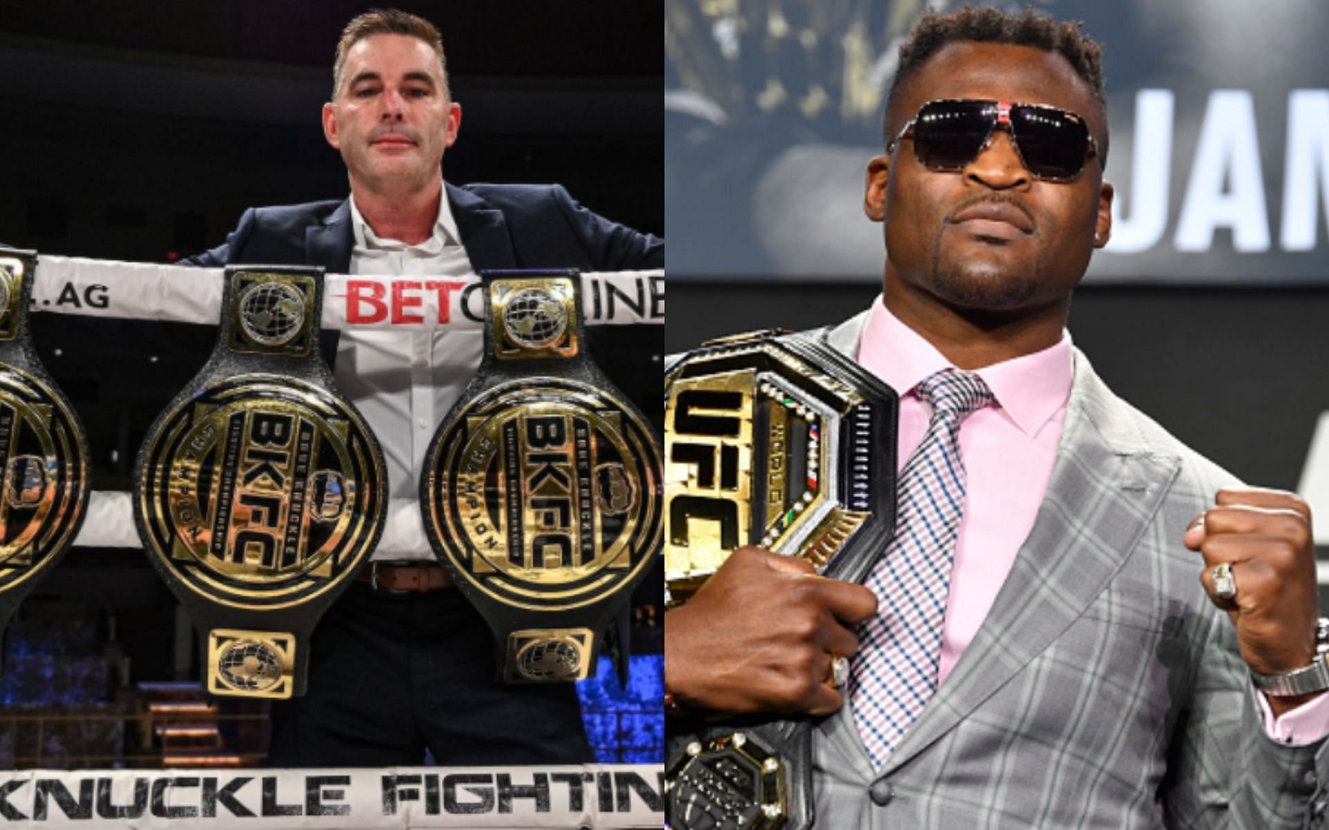 David Feldman (left, image courtesy of @davidfeldmanbkfc Instagram); Francis Ngannou (right, image courtesy of Getty)