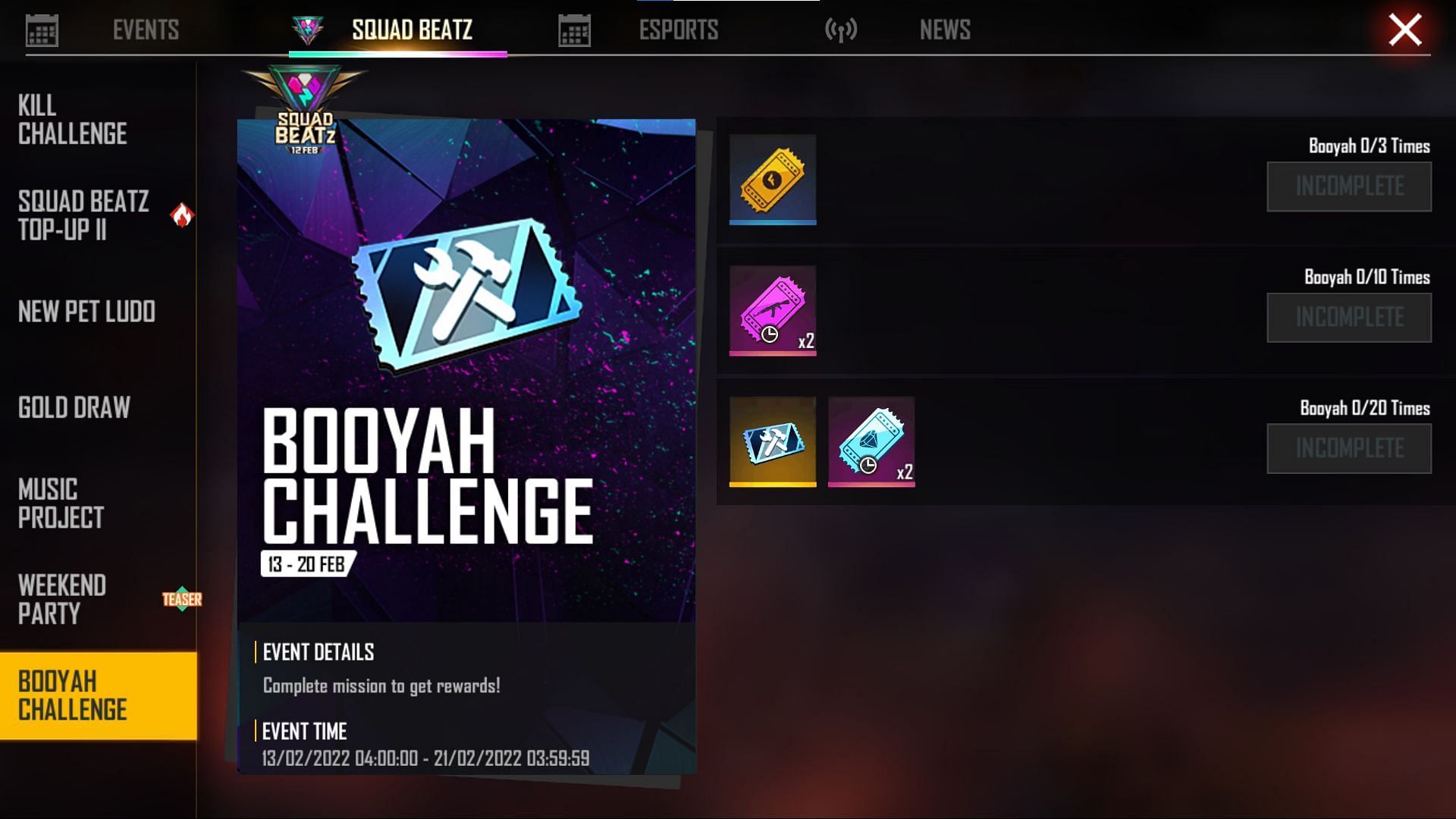 The Booyah Challenge event (Image via Garena)