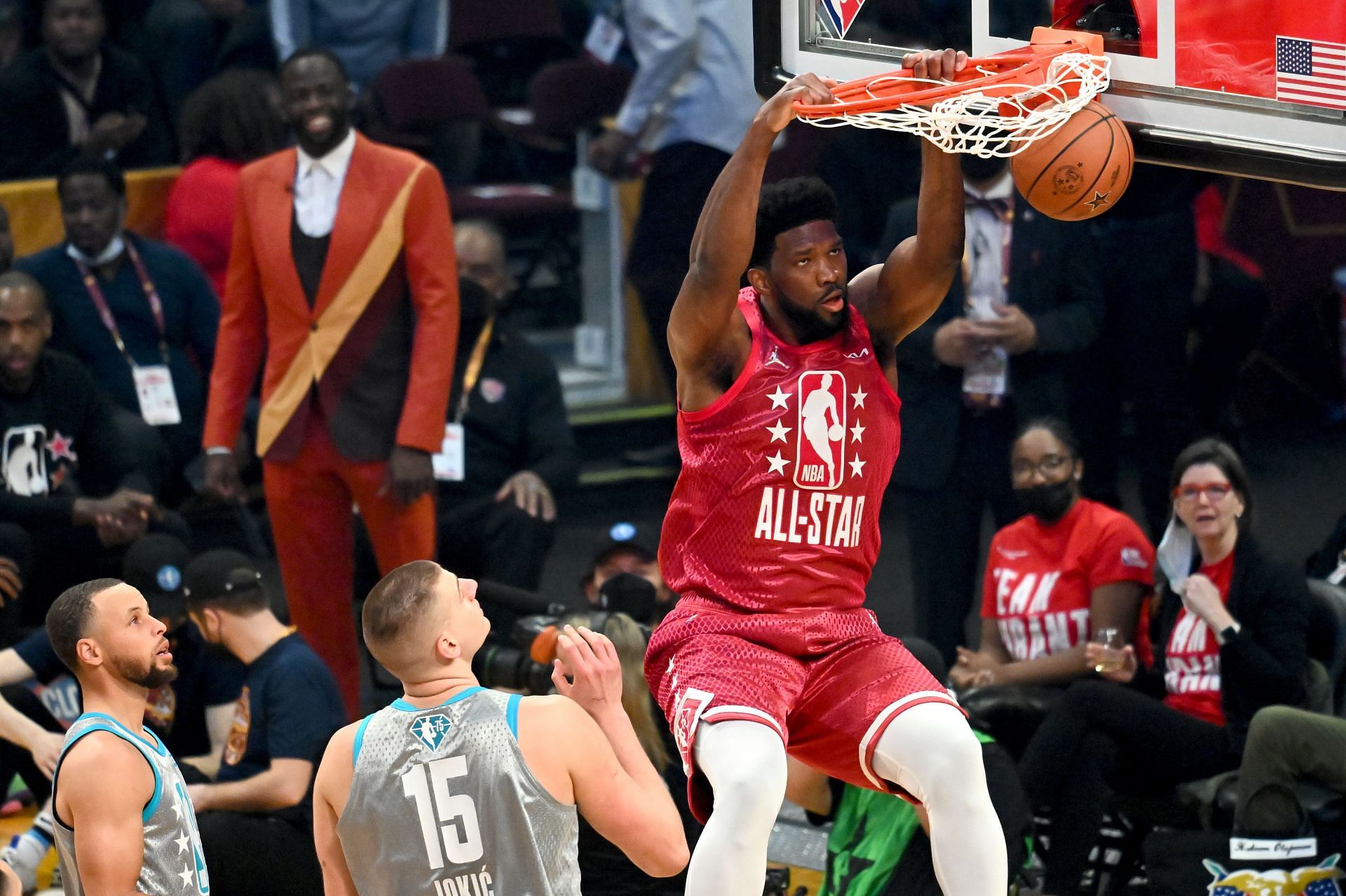 Joel Embiid of the Philadelphia 76ers dunks during the 2022 NBA All-Star Game