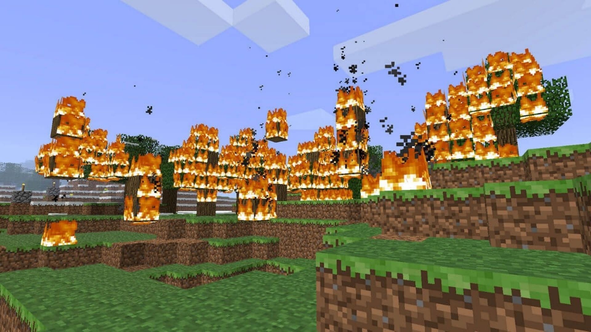 Players should be careful with fire as it spreads quite easily (Image via Mojang)