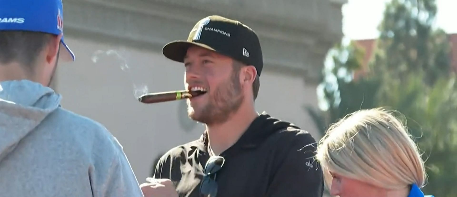 Stafford enjoying himself at the Rams Super Bowl parade