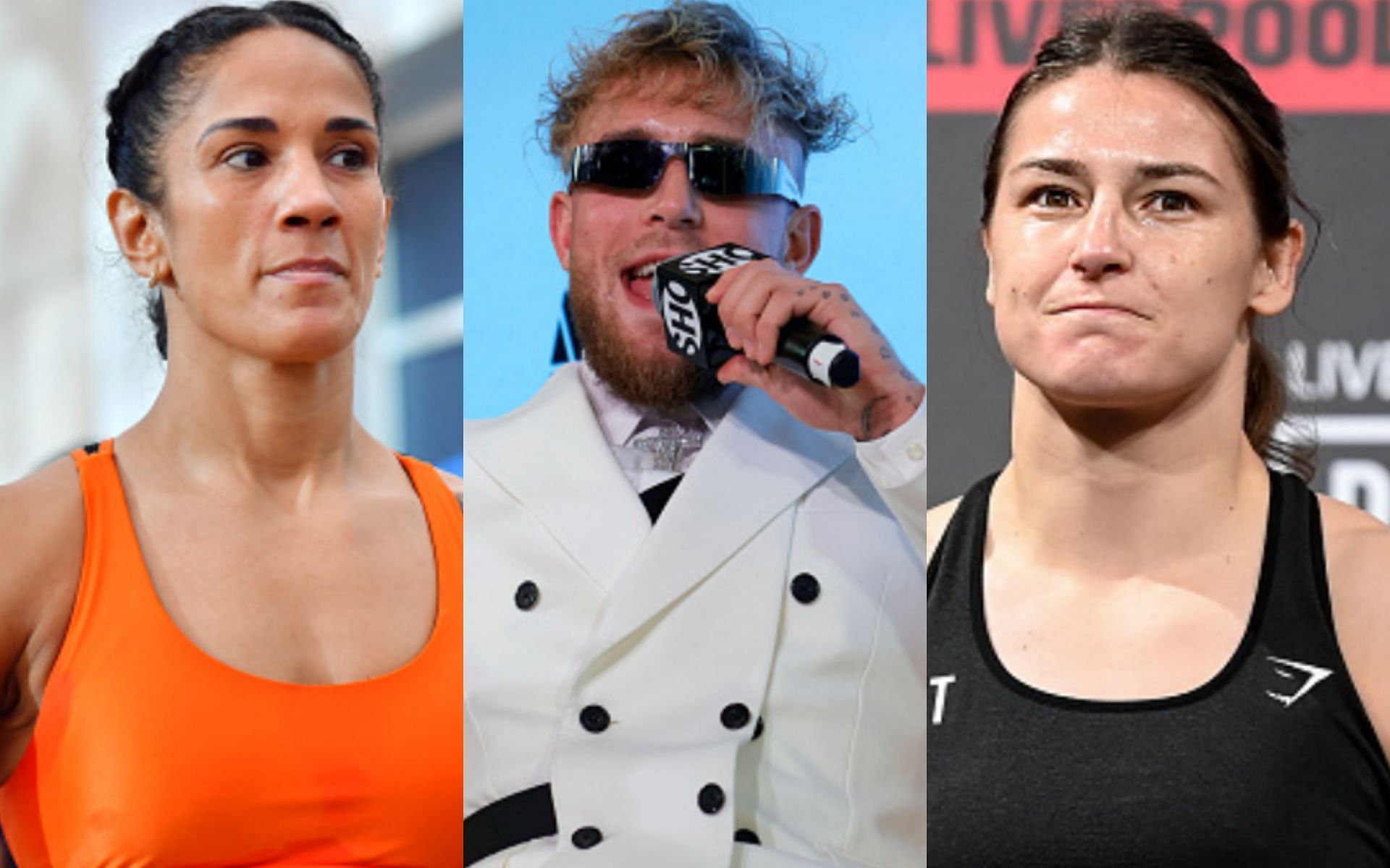 Amanda Serrano (left); Jake Paul (center); Katie Taylor (right)