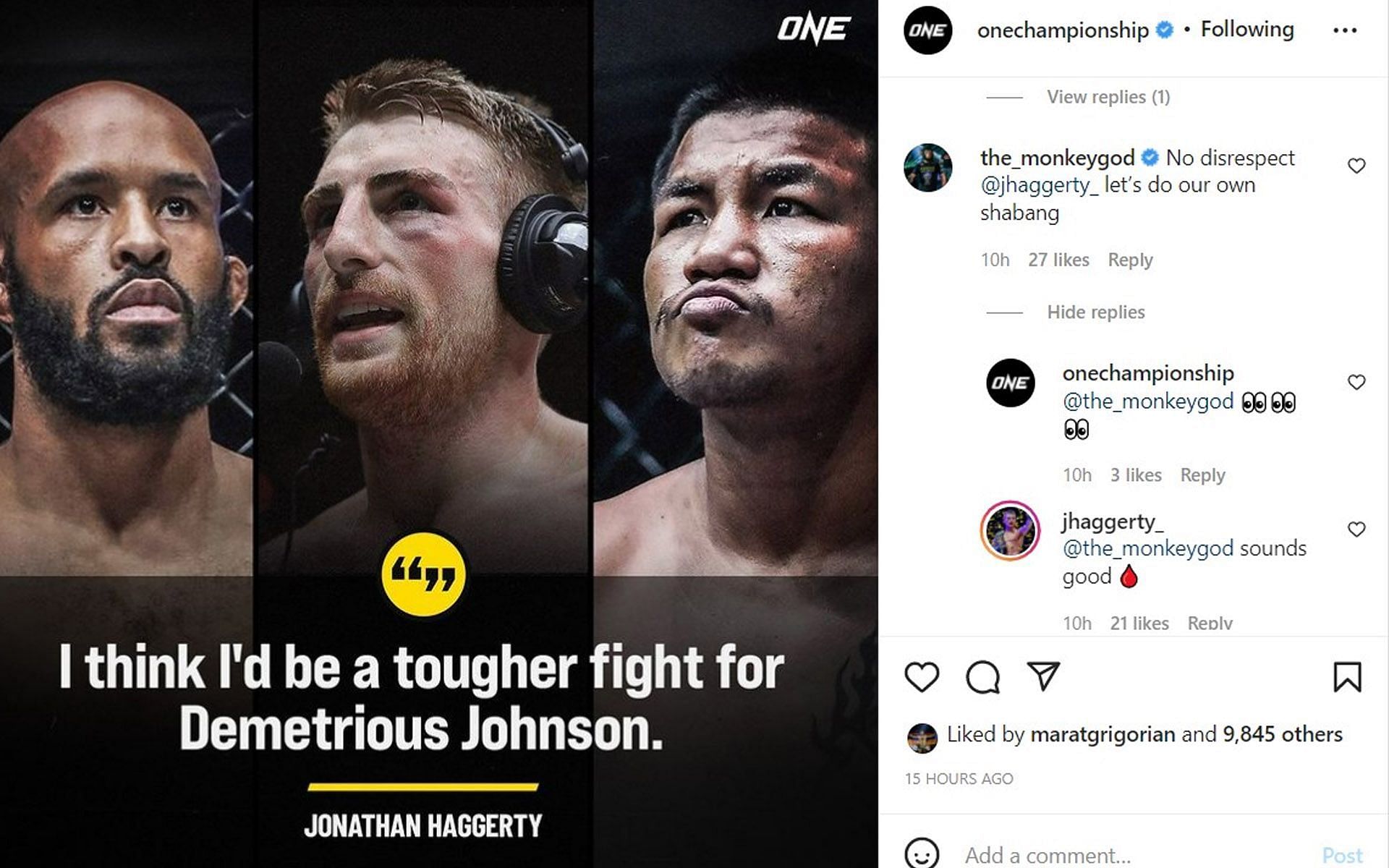 [Screenshot of their exchange on ONE Championship&#039;s Instagram page]