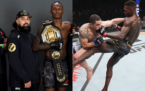 Eugene Bareman and Israel Adesanya (left); Robert Whittaker vs. Israel Adesanya (right)