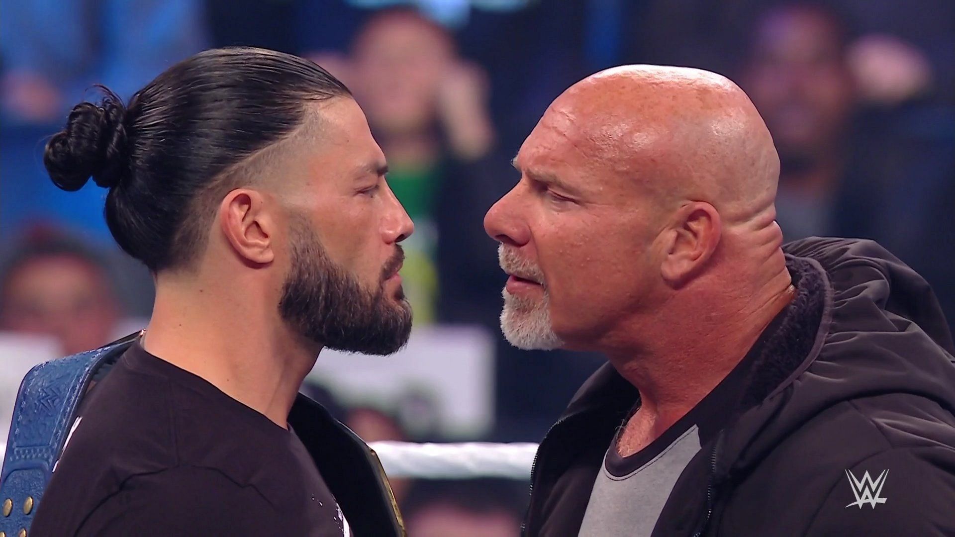 Goldberg and Universal Champion Roman Reigns go face-to-face on WWE SmackDown