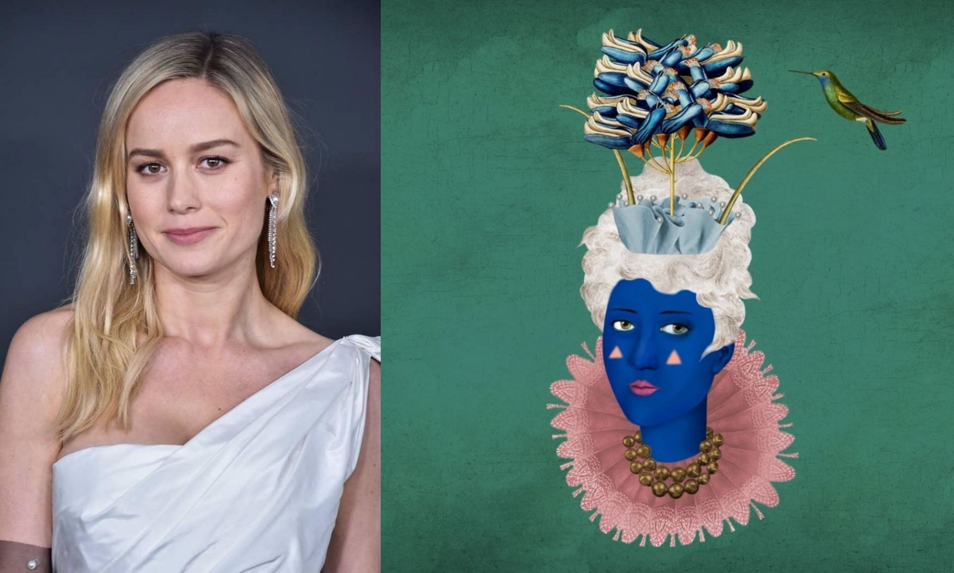 Brie Larson and her NFT profile picture (Image via Aaron J. Thornton/Getty Images, and brielarson/Twitter)
