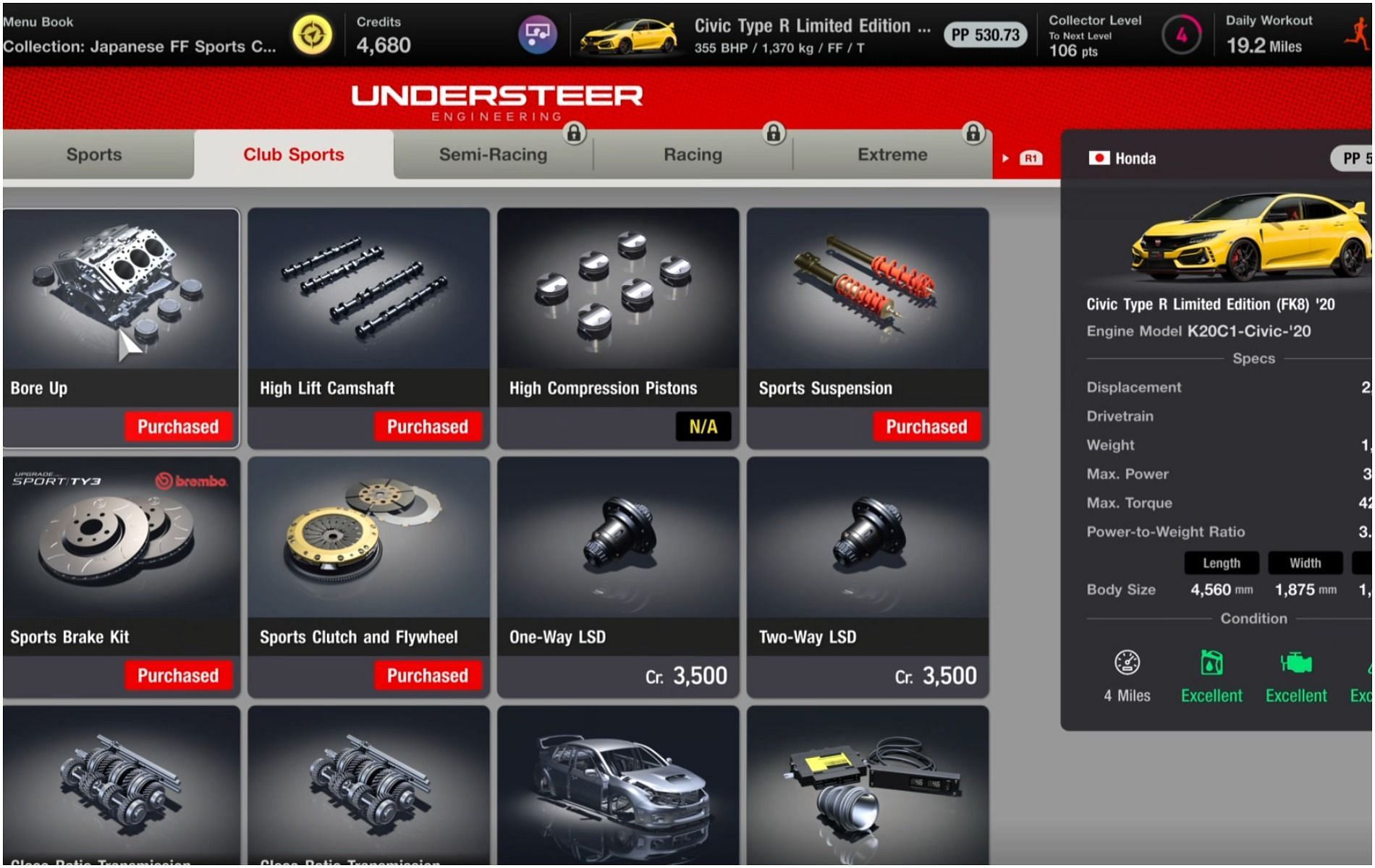 There is a wide array of parts players can purchase for their cars in-game, using credits (Image via Polyphony Digital)