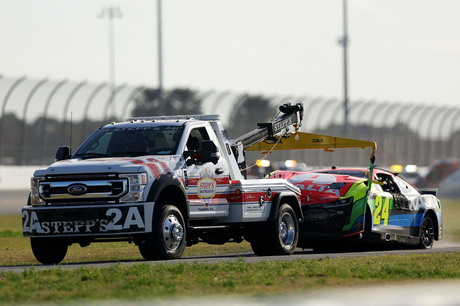 William Byron&#039;s car is towed after the on-track incident at the 64th annual Daytona 500