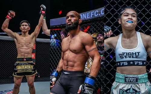 (From left to right) Tawanchai, Demetrious Johnson, and Jackie Buntan are some of the fastest fighters in ONE Championship today. (Images courtesy of ONE Championship)